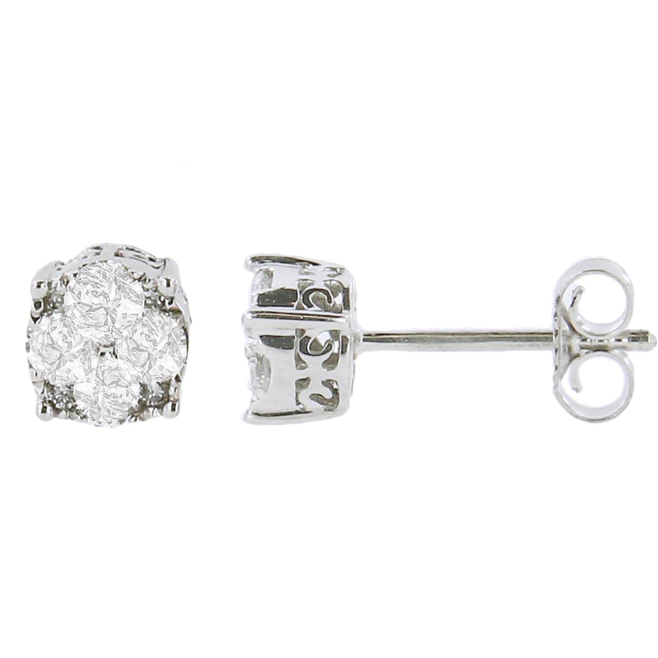 .925 Sterling Silver 1/2 cttw Prong Set Round-Cut Diamond Cluster Stud Earring (I-J Color, I2-I3 Clarity) - Bijoux-NYC Direct