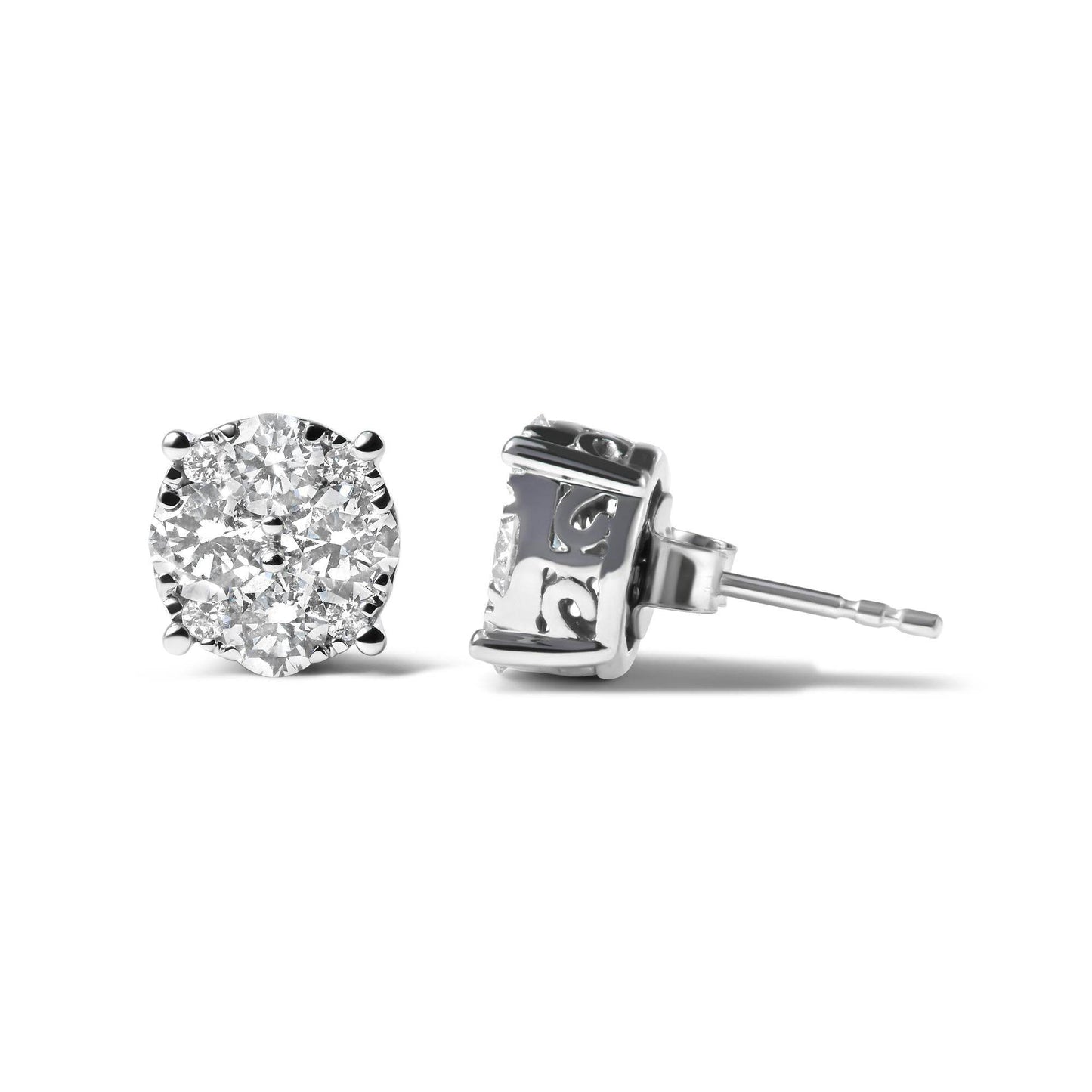 14K White Gold 2.00 Cttw Lab Grown Diamond Cluster Stud Earrings (G-H Color, VS1-VS2 Clarity) - Bijoux-NYC Direct
