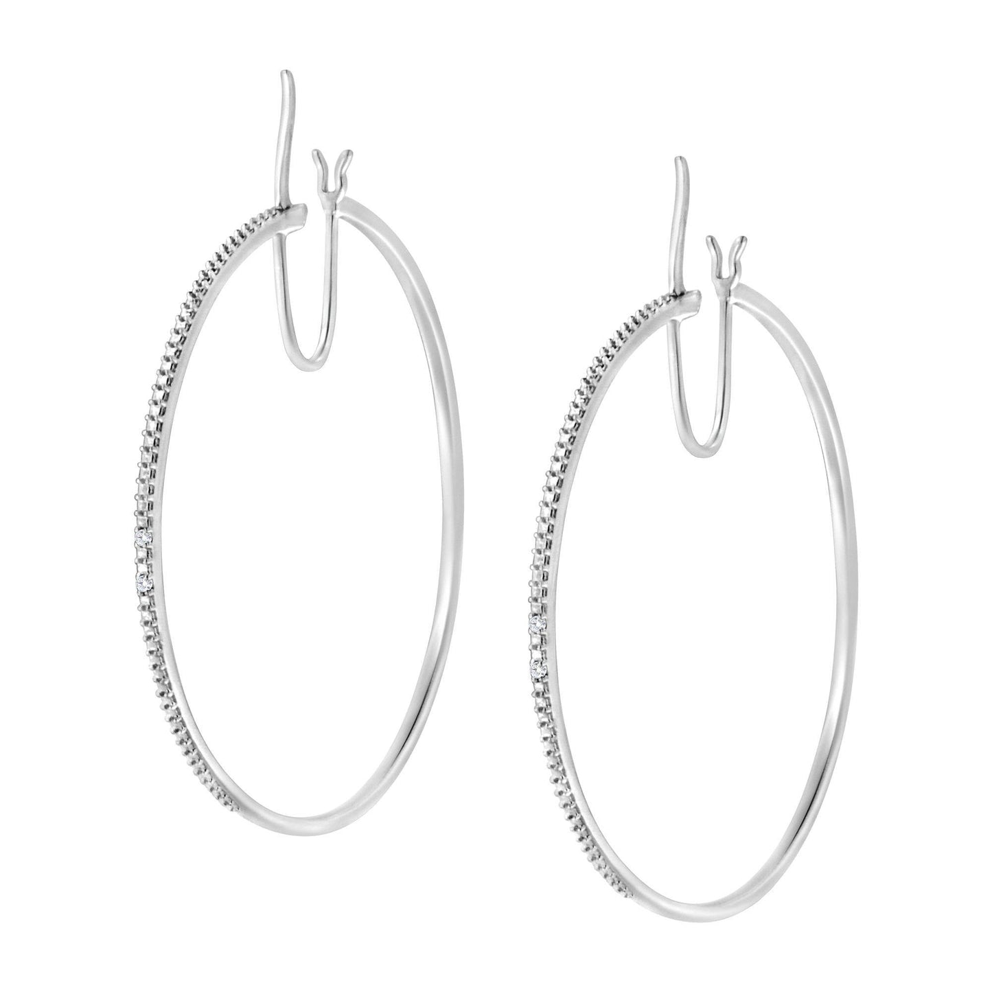 .925 Sterling Silver Diamond Accent Medium Sized Hoops Earrings (I-J Color, I2-I3 Clarity) - Bijoux-NYC Direct