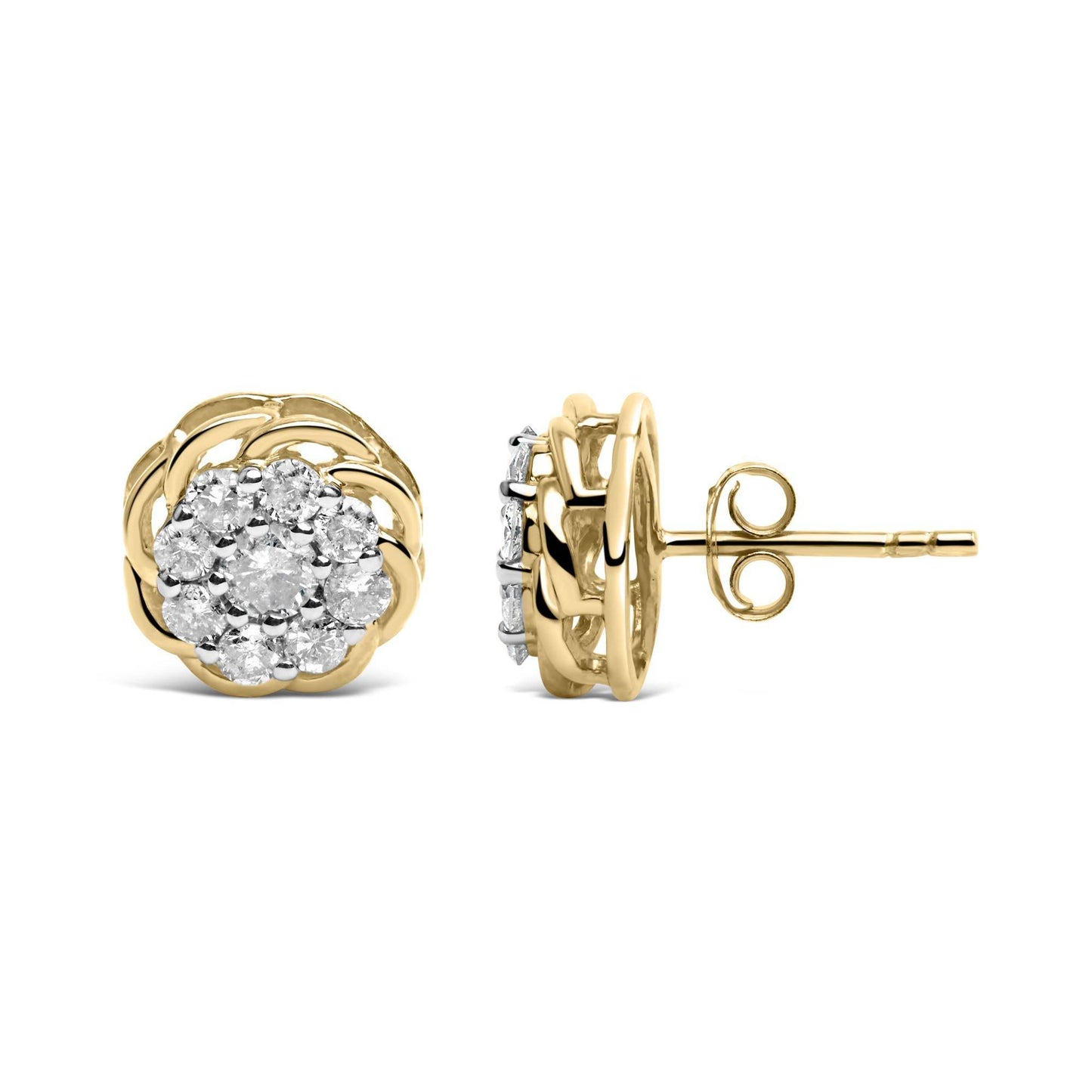 10K Yellow Gold Plated .925 Sterling Silver 1/2 Cttw Diamond Cluster Stud Earrings (J-K Color, I2-I3 Clarity) - Bijoux-NYC Direct