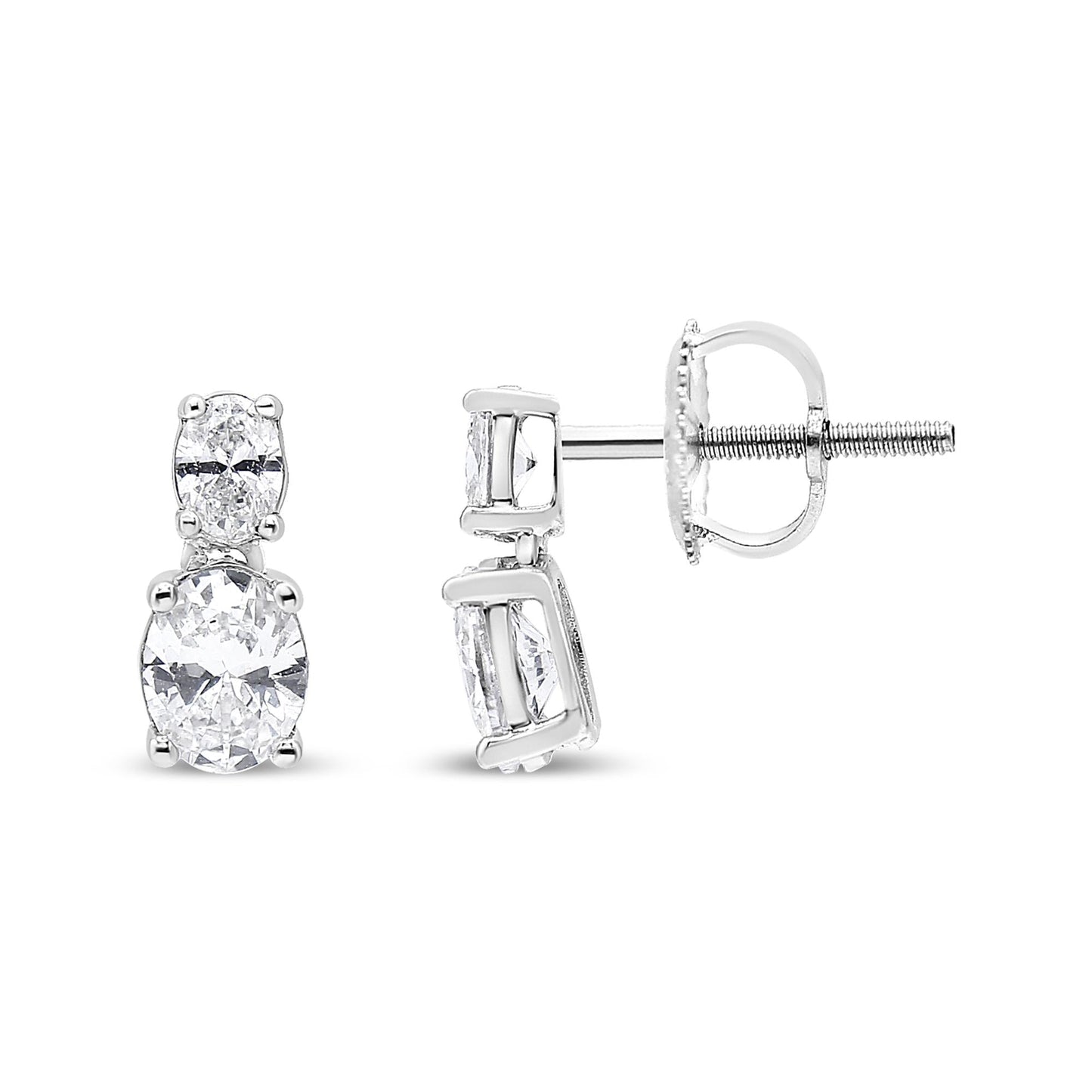 14K White Gold 1.0 Cttw Oval Lab Grown Diamond 2 Stone Drop and Dangle Stud Earrings (G-H Color, VS2-SI1 Clarity) - Bijoux-NYC Direct