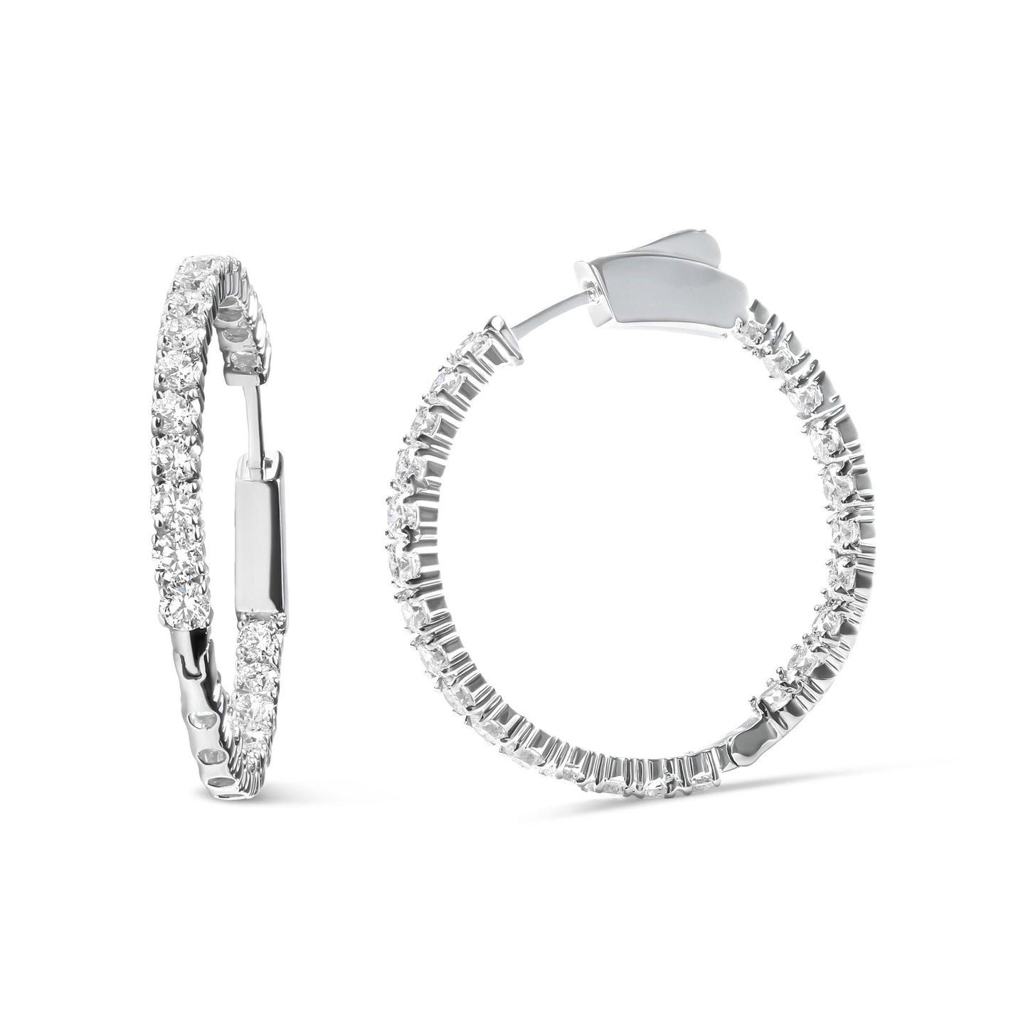 14K White Gold 3.00 Cttw Lab Grown Diamond Inside Out Hoop Earrings (F-G Color, VS1-VS2 Clarity) - Bijoux-NYC Direct
