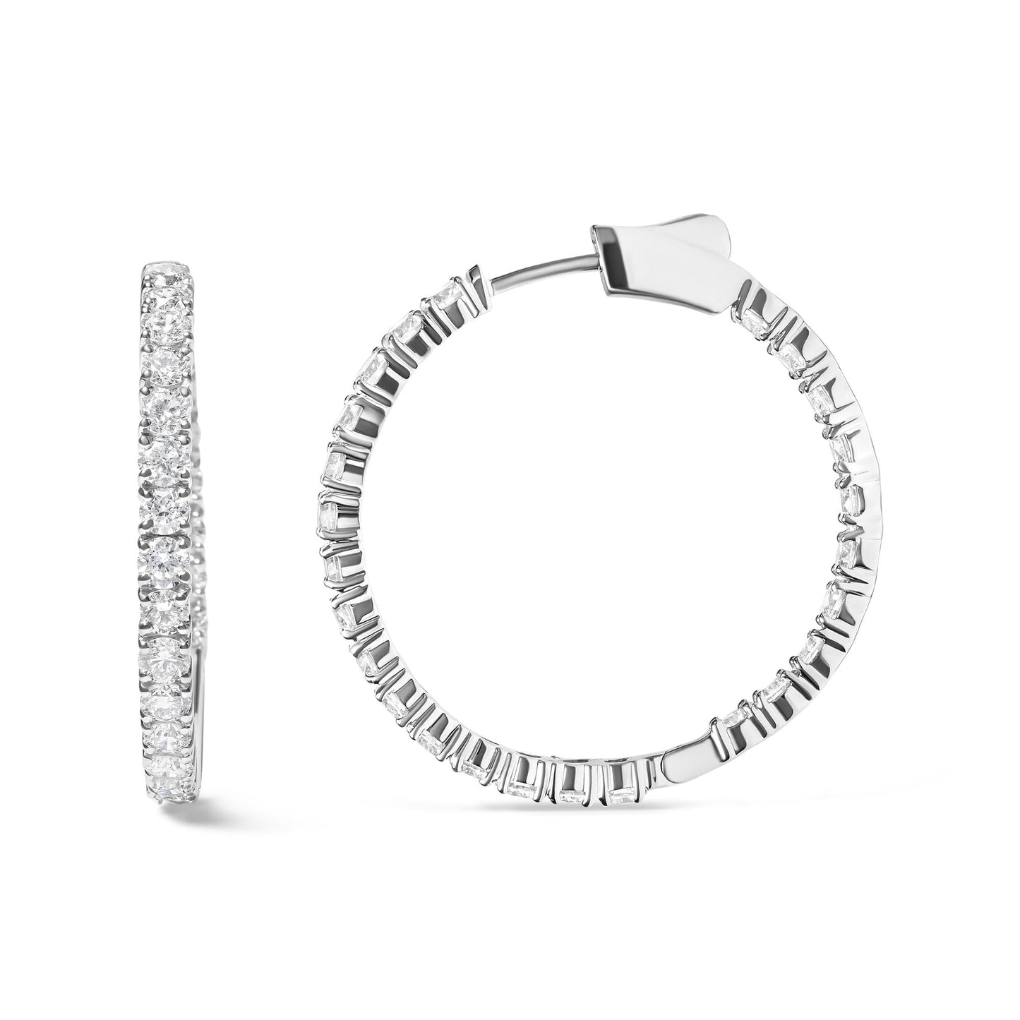 14K White Gold 5.00 Cttw Lab Grown Diamond Inside Out Hoop Earrings (F-G Color, VS1-VS2 Clarity) - Bijoux-NYC Direct