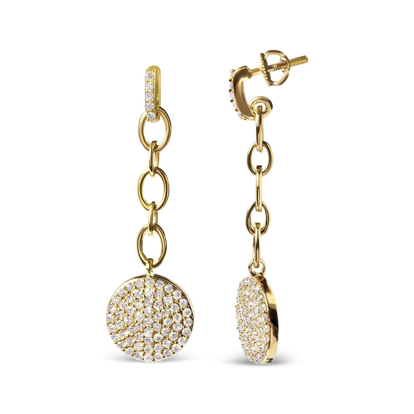 14K Yellow Gold 1.0 Cttw Diamond Chain Cluster Dangle Chain Earrings (I-J Color, I1-I2 Clarity) - Bijoux-NYC Direct