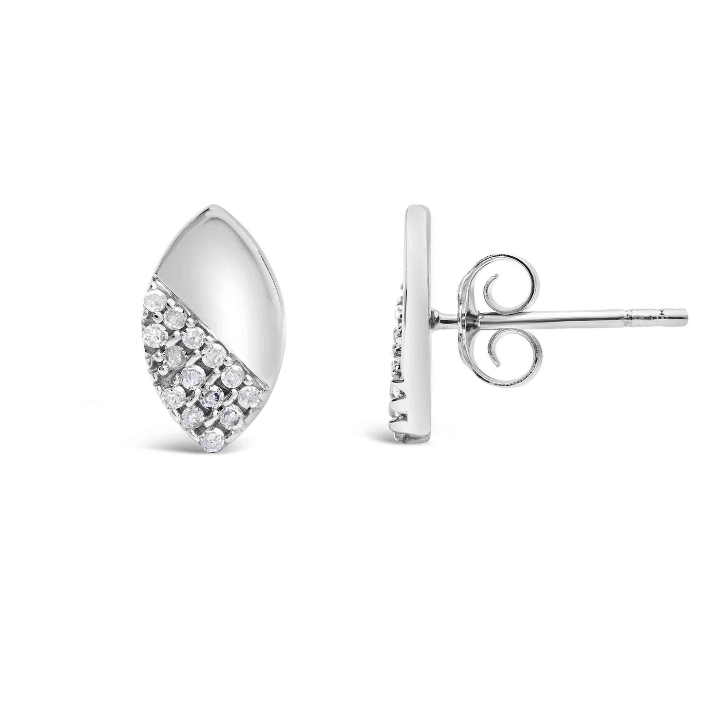 925 Sterling Silver 1/6 Cttw Diamond and Mirror Polish Pear Shape Stud Earrings (I-J Color, I2-I3 Clarity) - Bijoux-NYC Direct