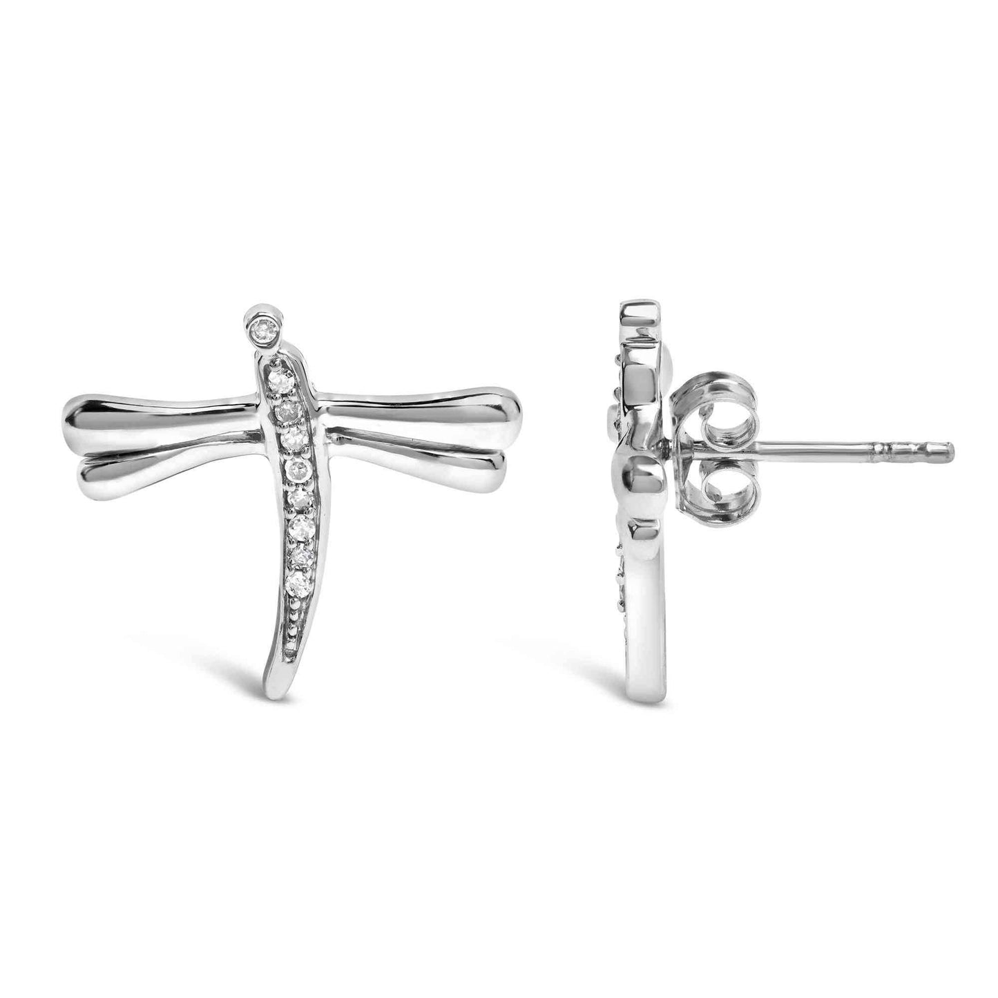 .925 Sterling Silver Diamond Accent Dragonfly Stud Earrings (I-J Color, I2-I3 Clarity) - Bijoux-NYC Direct
