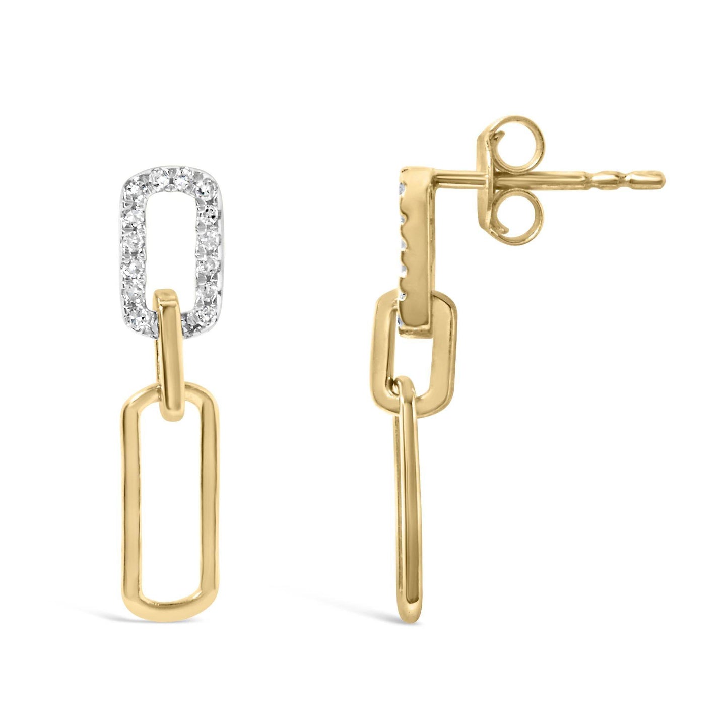 14K Yellow Gold 1/10 Cttw Diamond Studded Paperclip Drop and Dangle Earrings (I-J Color, SI1-SI2 Clarity) - Bijoux-NYC Direct