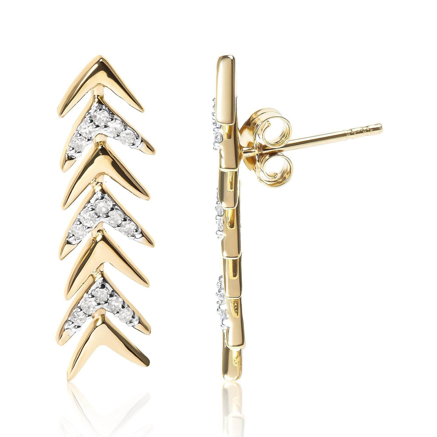 18K Yellow Gold Plated .925 Sterling Silver 1/5 Cttw Diamond Chevron Arrow Stud Earring (I-J Color, I2-I3 Clarity) - Bijoux-NYC Direct