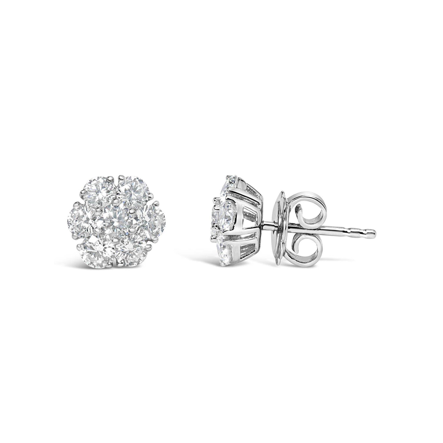 14K White Gold 1 3/4 Cttw Lab Grown Diamond Floral Cluster Composite Stud Earrings (G-H Color, VS2-SI1 Clarity) - Bijoux-NYC Direct