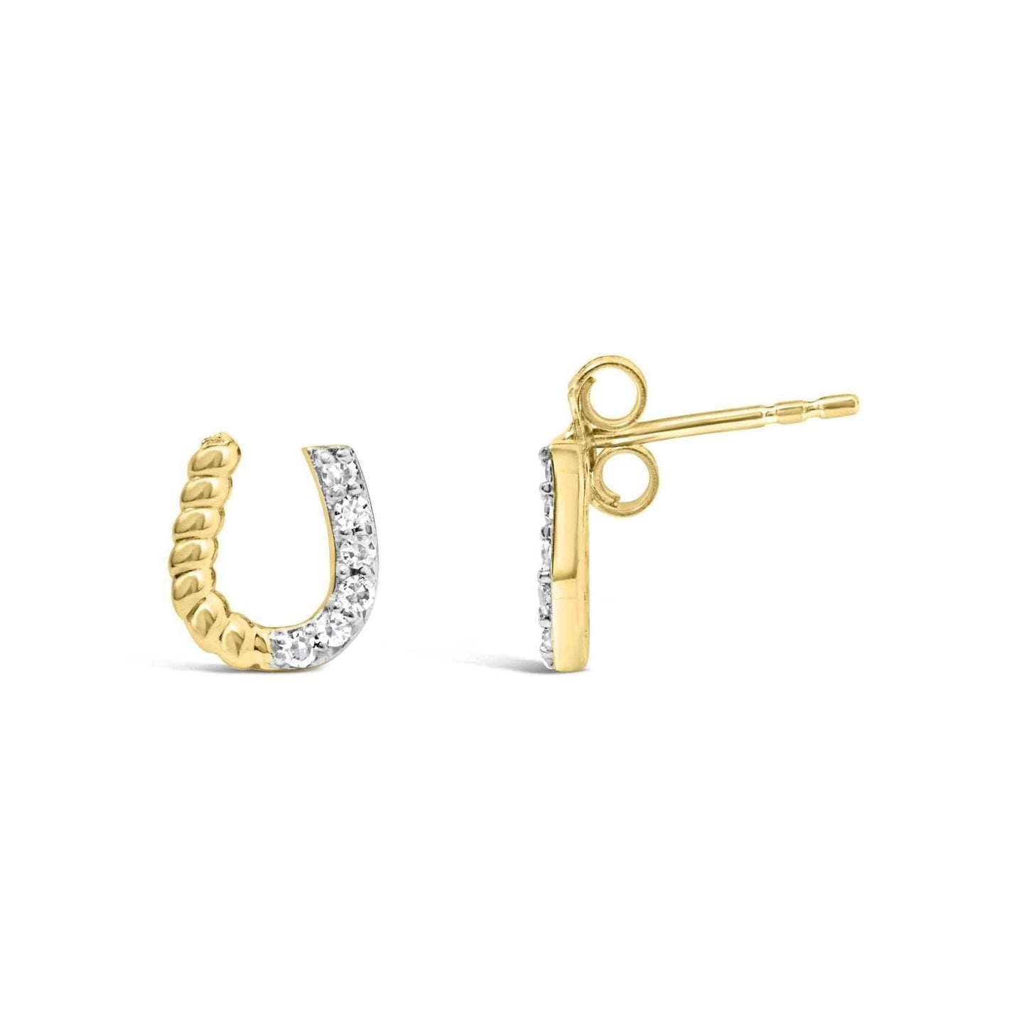 10K Yellow Gold 1/10 Cttw Braided Horseshoe Stud Earrings (H-I Color, SI1-SI2 Clarity) - Bijoux-NYC Direct