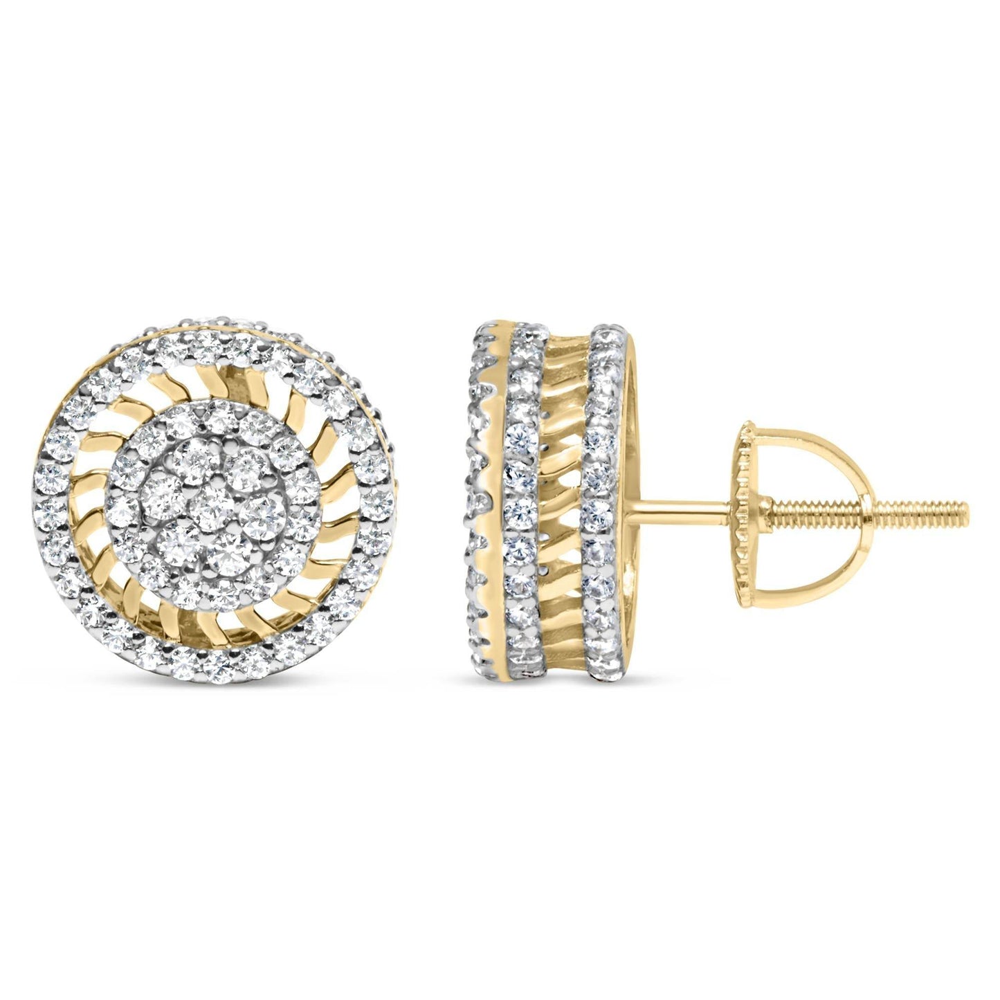 10K Yellow Gold 1.00 Cttw Diamond Halo Radiant Sunburst Stud Earrings (I-J Color, I2-I3 Clarity) - Bijoux-NYC Direct