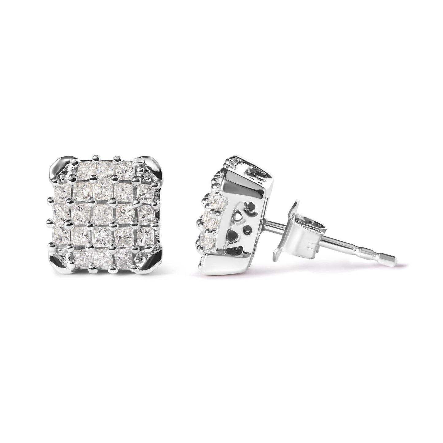 10K White Gold 3/4 Cttw Princess Diamond Composite Open Frame Stud Earrings (I-J Color, I1-I2 Clarity) - Bijoux-NYC Direct