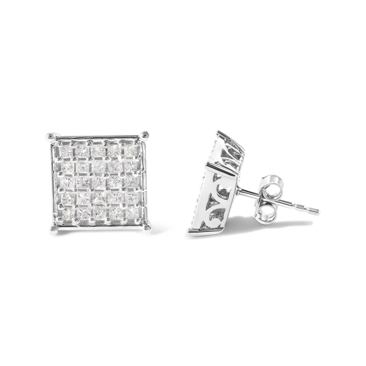 10K White Gold 3/4 Cttw Princess Diamond Composite Stud Earrings (I-J Color, I1-I2 Clarity) - Bijoux-NYC Direct