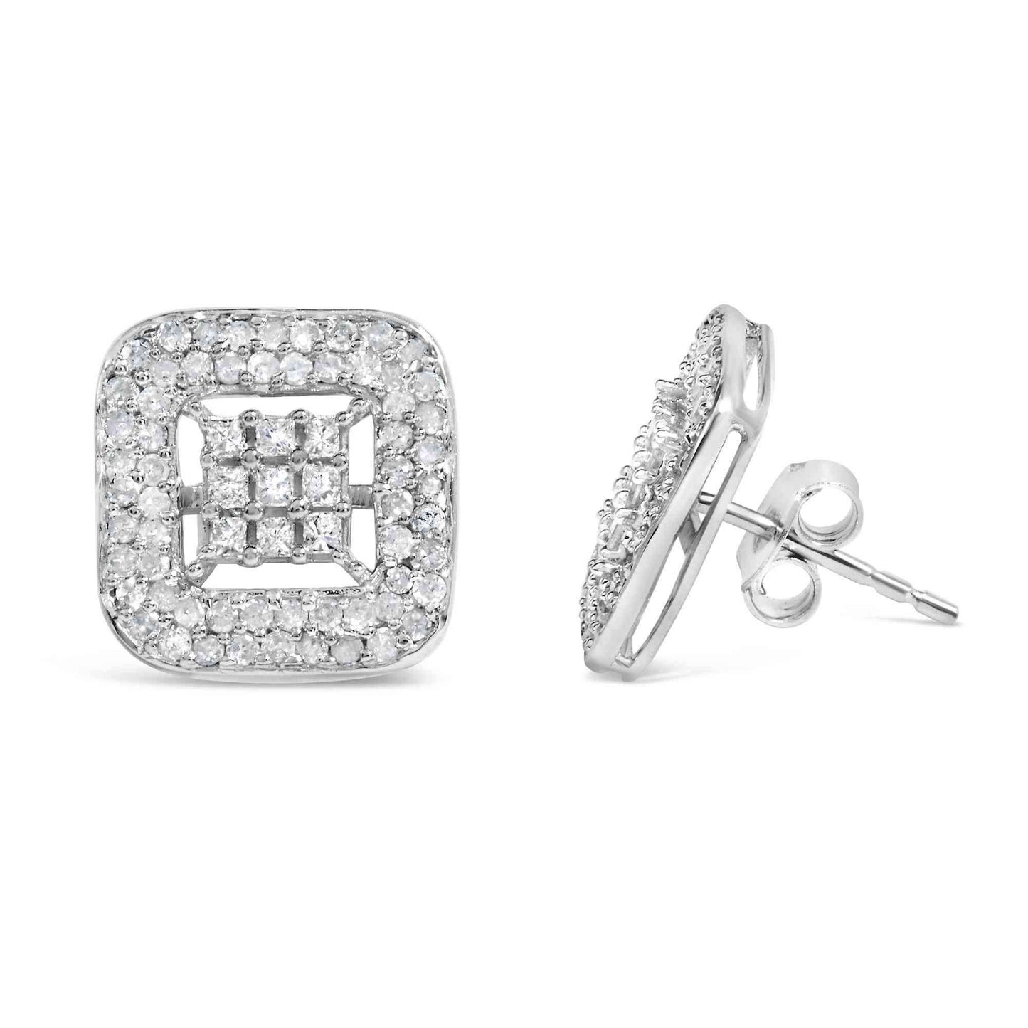 10K White Gold 1.00 Cttw Diamond Composite and Halo Stud Earrings (I-J Color, I1-I2 Clarity) - Bijoux-NYC Direct