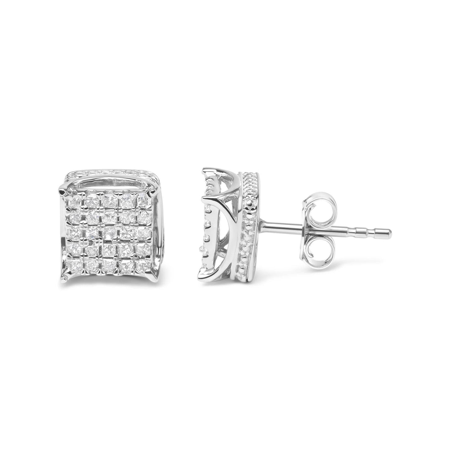 10K White Gold 1/2 Cttw Princess Cut Diamond Square Shaped Multi Stone Stud Earrings (H-I Color, SI1-SI2 Clarity) - Bijoux-NYC Direct