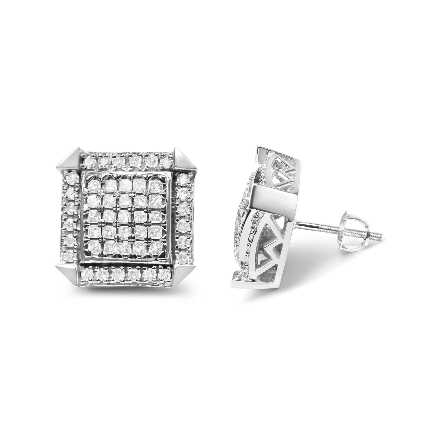 10K White Gold 1.0 Cttw Diamond Composite with Halo Stud Earrings (H-I Color, I1-I2 Clarity) - Bijoux-NYC Direct