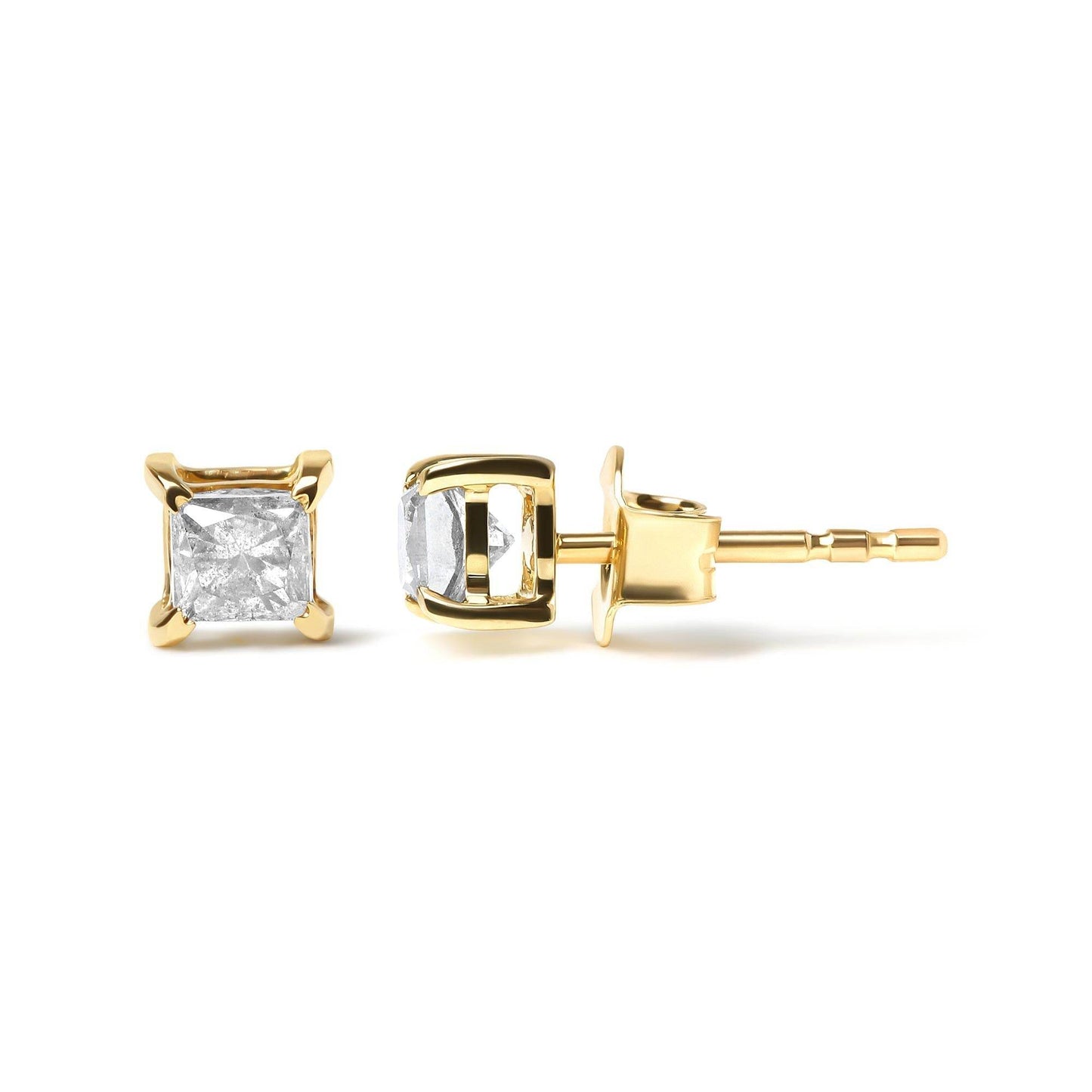 10K Yellow Gold 5/8 Cttw Princess Cut Diamond 4-Prong Solitaire Stud Earrings (J-K Color, I2-I3 Clarity) - Bijoux-NYC Direct