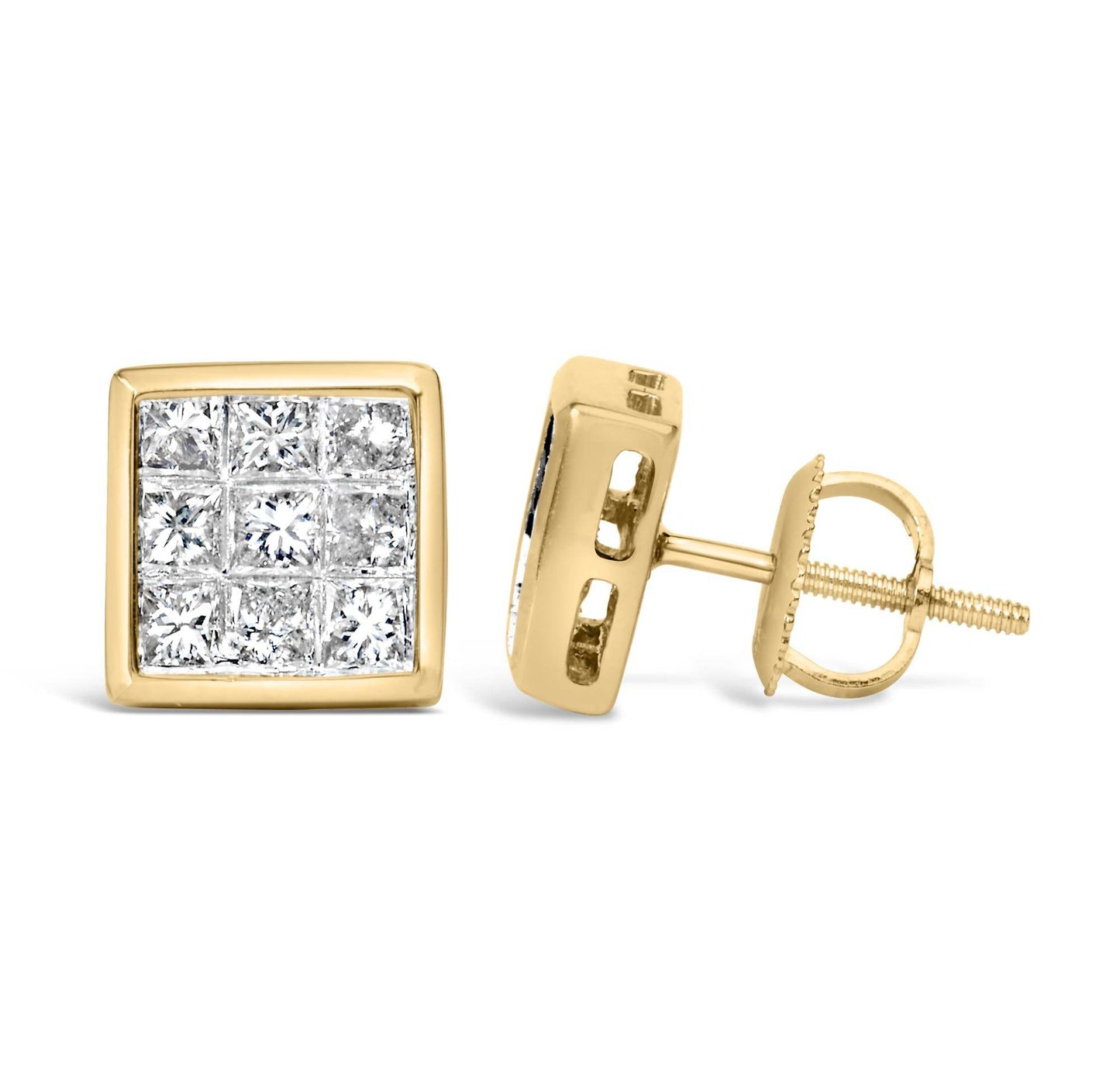 14K Yellow Gold 1.0 Cttw Princess Cut Diamond Composite Stud Earrings with Screw Backs (J-K Color, SI1-SI2 Clarity) - Bijoux-NYC Direct