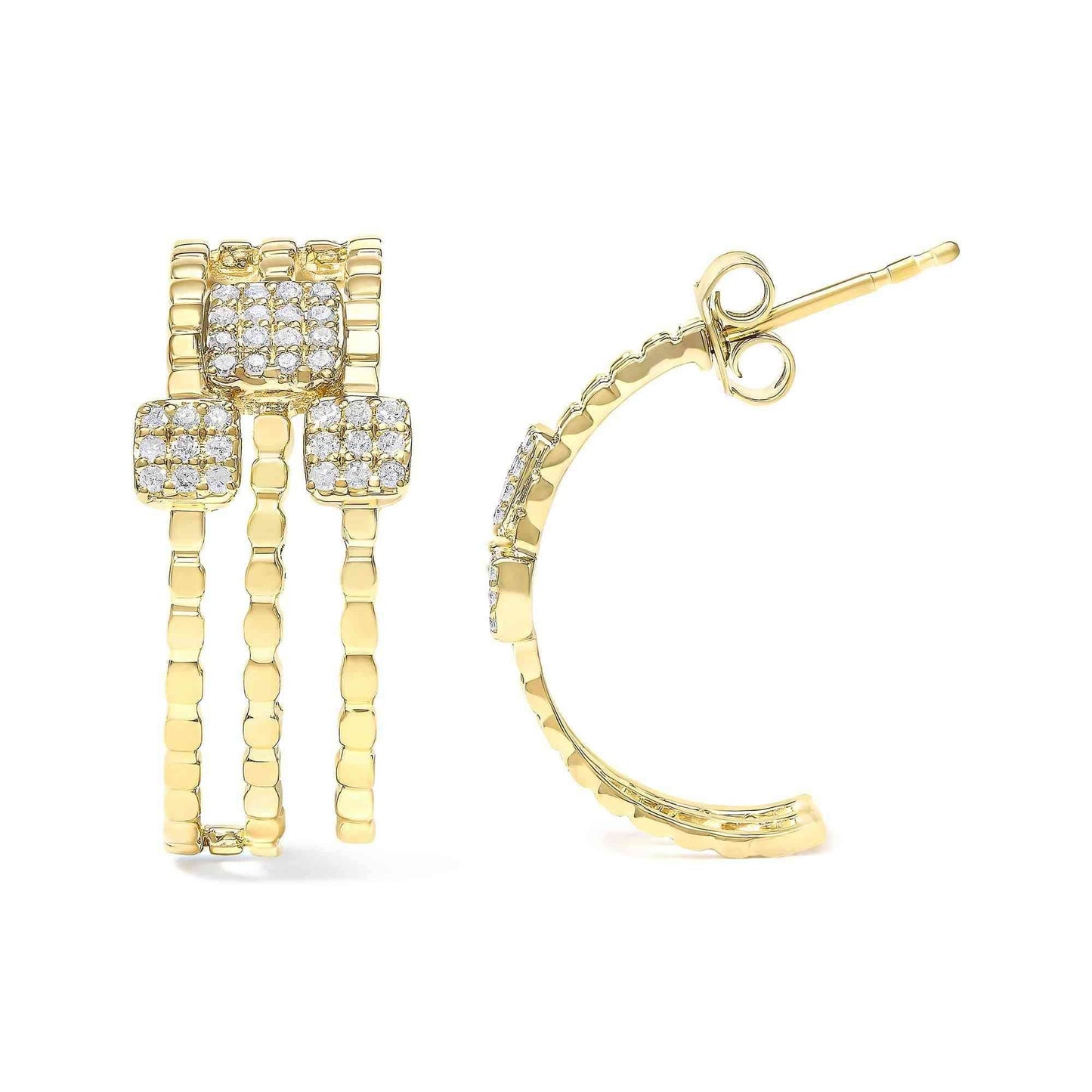 14K Yellow Gold Plated .925 Sterling Silver 1/4 Cttw Diamond Multi-Dimensional Link Dangle Stud Earrings (H-I Color, I1-I2 Clarity) - Bijoux-NYC Direct