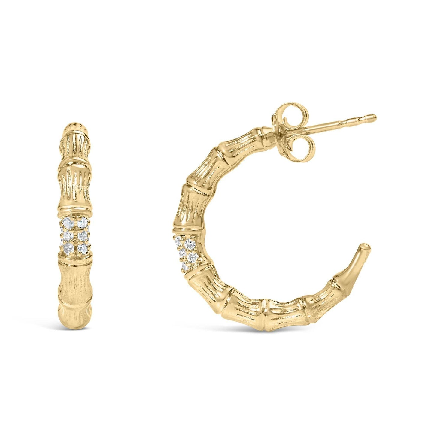 14K Yellow Gold Plated .925 Sterling Silver 1/6 Cttw Hammered J Hoop Earrings (H-I Color, I1-I2 Clarity) - Bijoux-NYC Direct