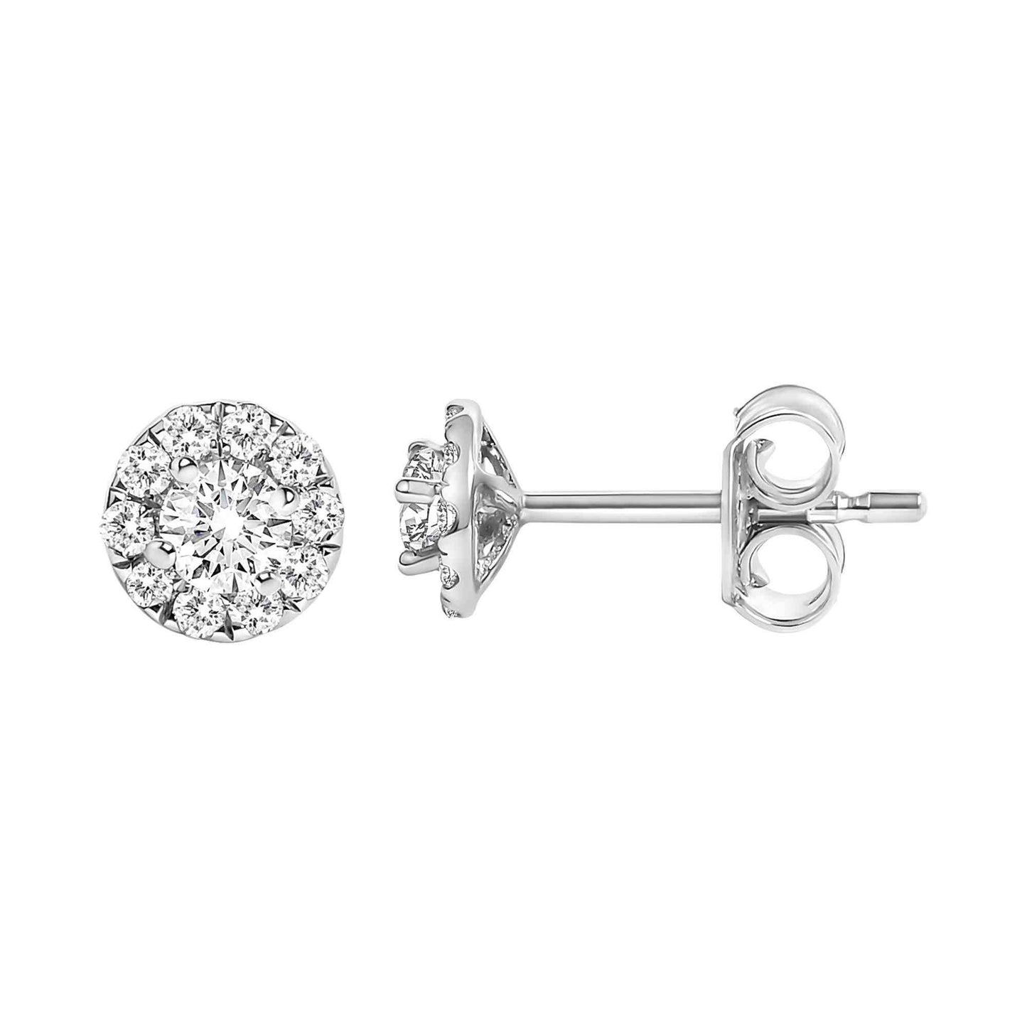14K White Gold 1/3 Cttw Lab-Grown Diamond Halo Stud Earring (F-G Color, VS1-VS2 Clarity) - Bijoux-NYC Direct