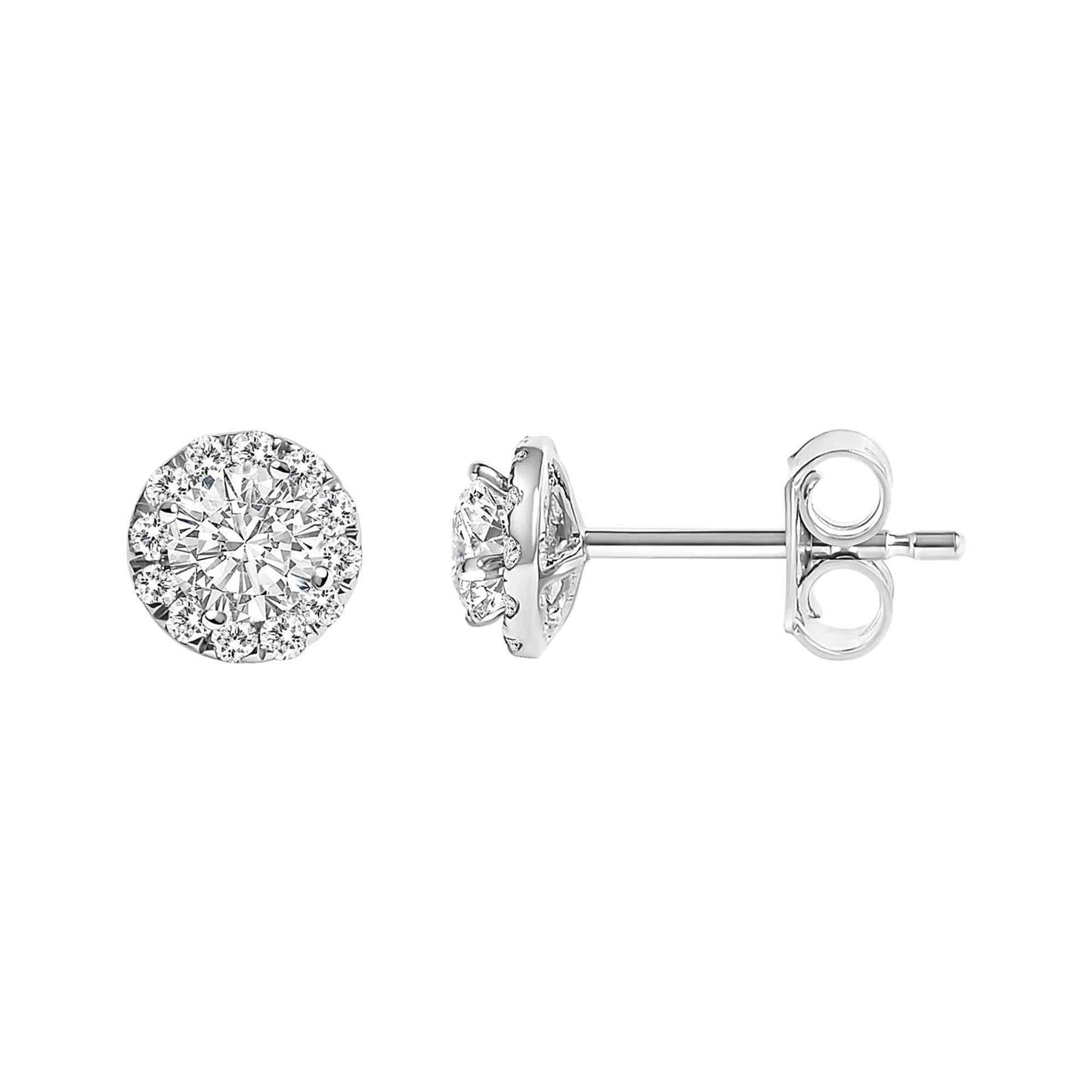 14K White Gold 1/2 Cttw Lab-Grown Diamond Halo Stud Earring (F-G Color, VS1-VS2 Clarity) - Bijoux-NYC Direct