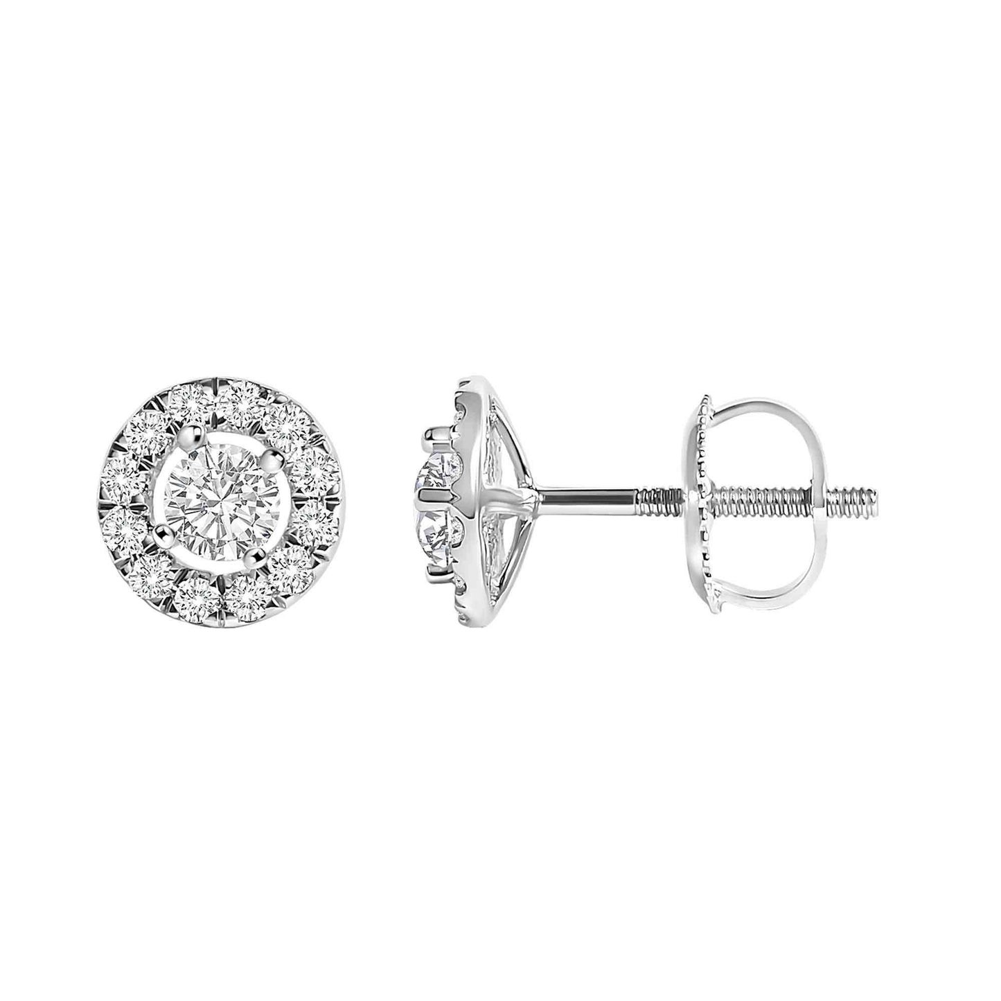 14K White Gold 3/4 Cttw Lab-Grown Diamond Floating Halo Stud Earring (F-G Color, VS1-VS2 Clarity) - Bijoux-NYC Direct