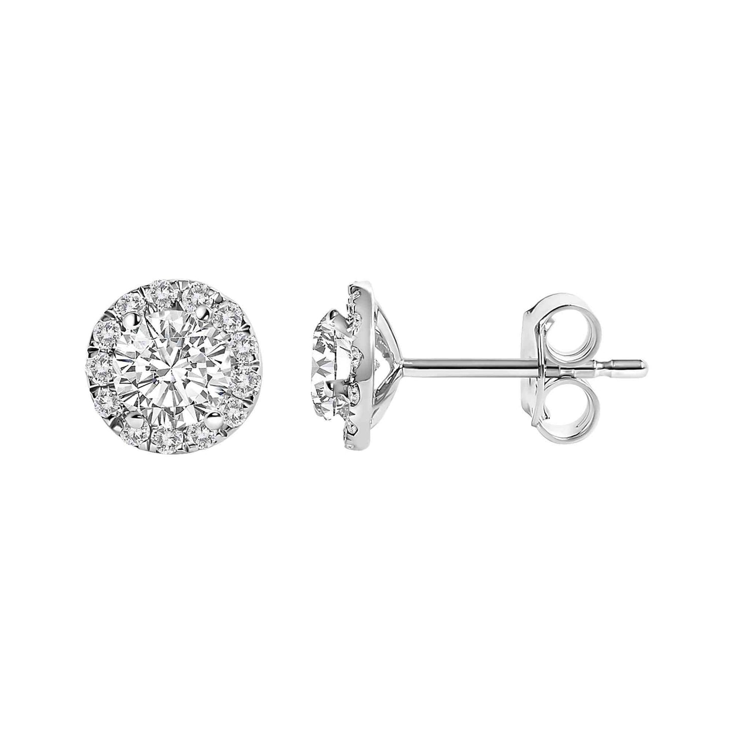 14K White Gold 1.0 Cttw Lab-Grown Diamond Halo Stud Earring (F-G Color, VS1-VS2 Clarity)