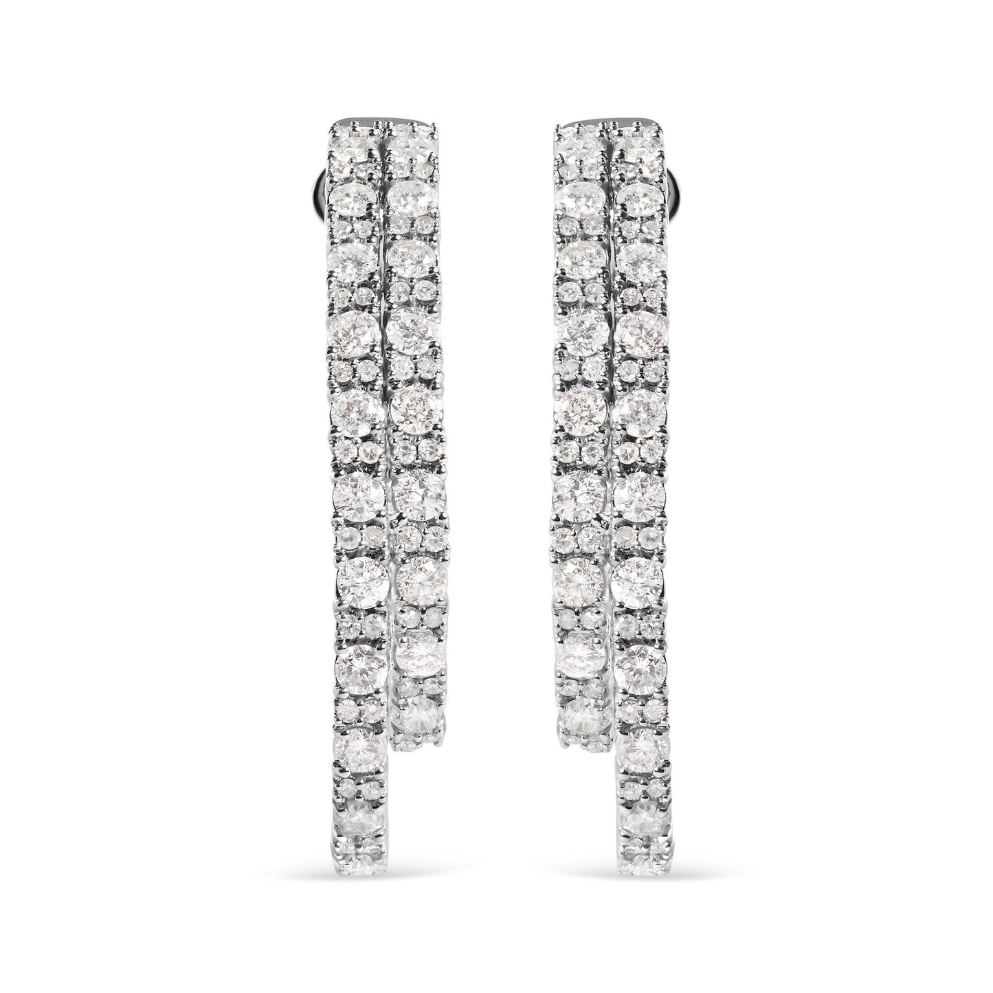 14K White Gold 4.0 Cttw Diamond Asymmetrical Inside Out Double-Hoop Earrings (I-J Color, I1-I2 Clarity) - Bijoux-NYC Direct