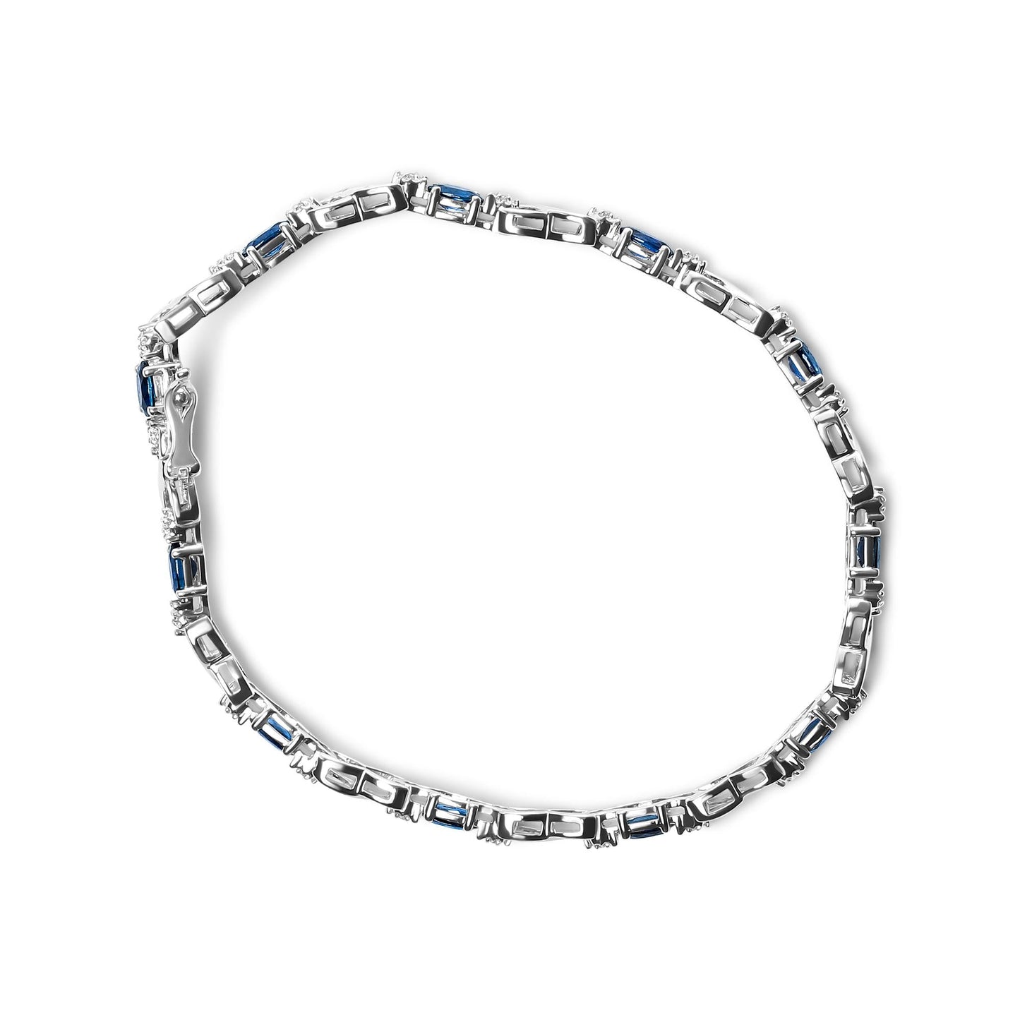 10K White Gold 5x4mm Oval Sapphire Gemstone and 1/10 Cttw Diamond Prong Set "X" Link Bracelet - Size 7" (H-I Color, SI1-SI2 Clarity) - Bijoux-NYC Direct