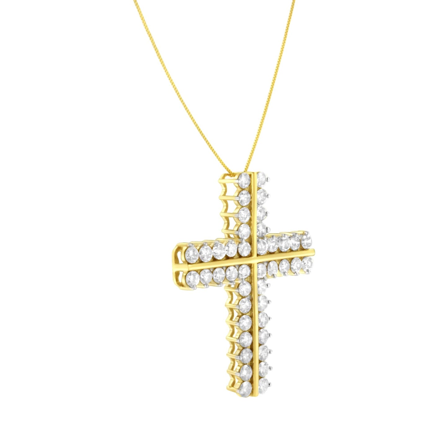 10K Yellow Gold 4.0 Cttw Diamond Two Row Cross 18" Pendant Necklace (J-K Clarity, I1-I2 Color) - Bijoux-NYC Direct