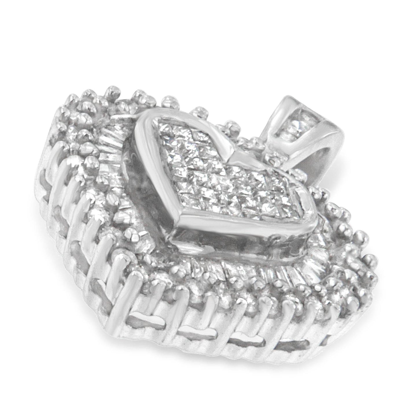 10K White Gold 1 cttw Multi Cut 1 cttw Diamond Heart Pendant Necklace (H-I, I1-I2) - Bijoux-NYC Direct