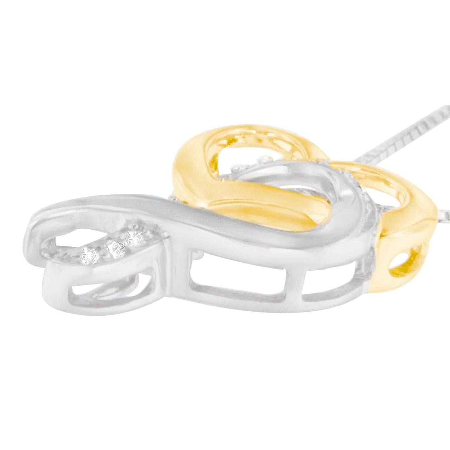 10K Yellow Gold and .925 Sterling Silver 1/20 cttw Diamond Ribbon-Heart Pendant Necklace (H-I, I1-I2) - Bijoux-NYC Direct