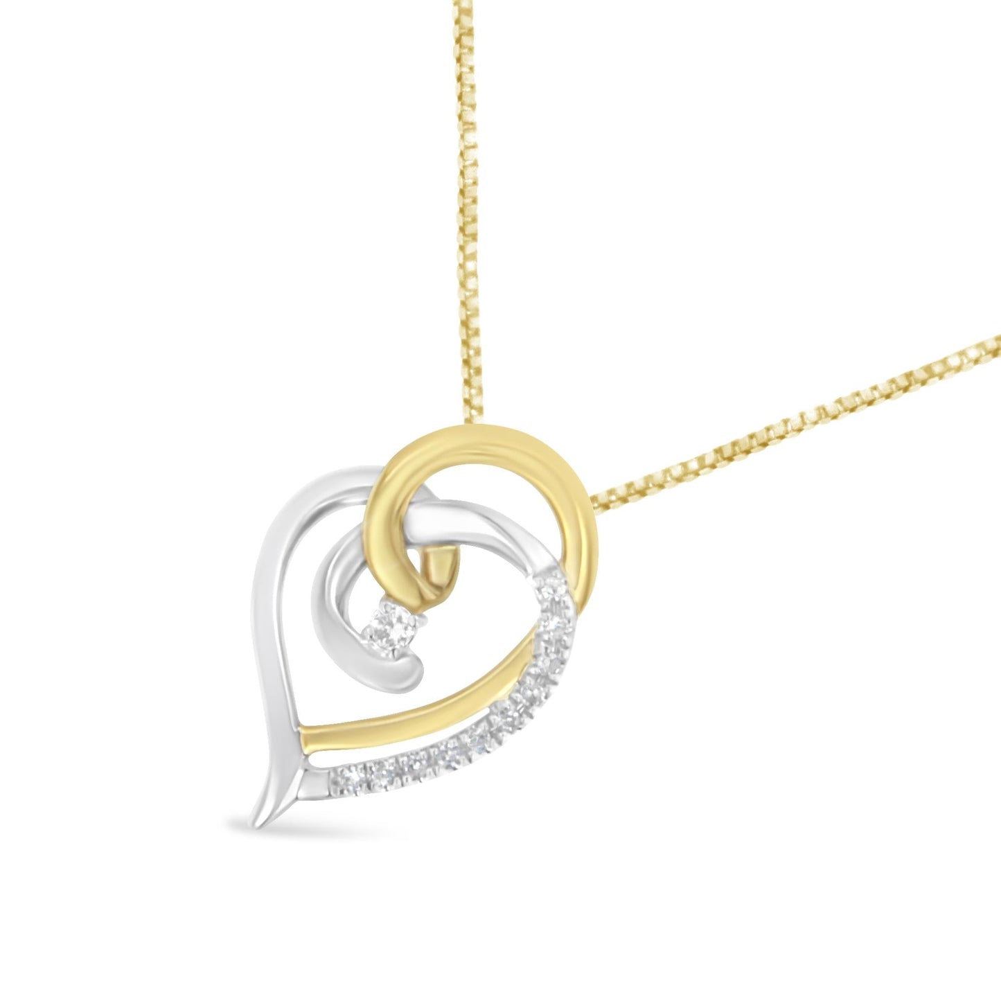 10K Yellow and White Gold Diamond Accent Open Double Heart Spiral Curl 18" Pendant Necklace (J-K Color, I2-I3 Clarity) - Bijoux-NYC Direct
