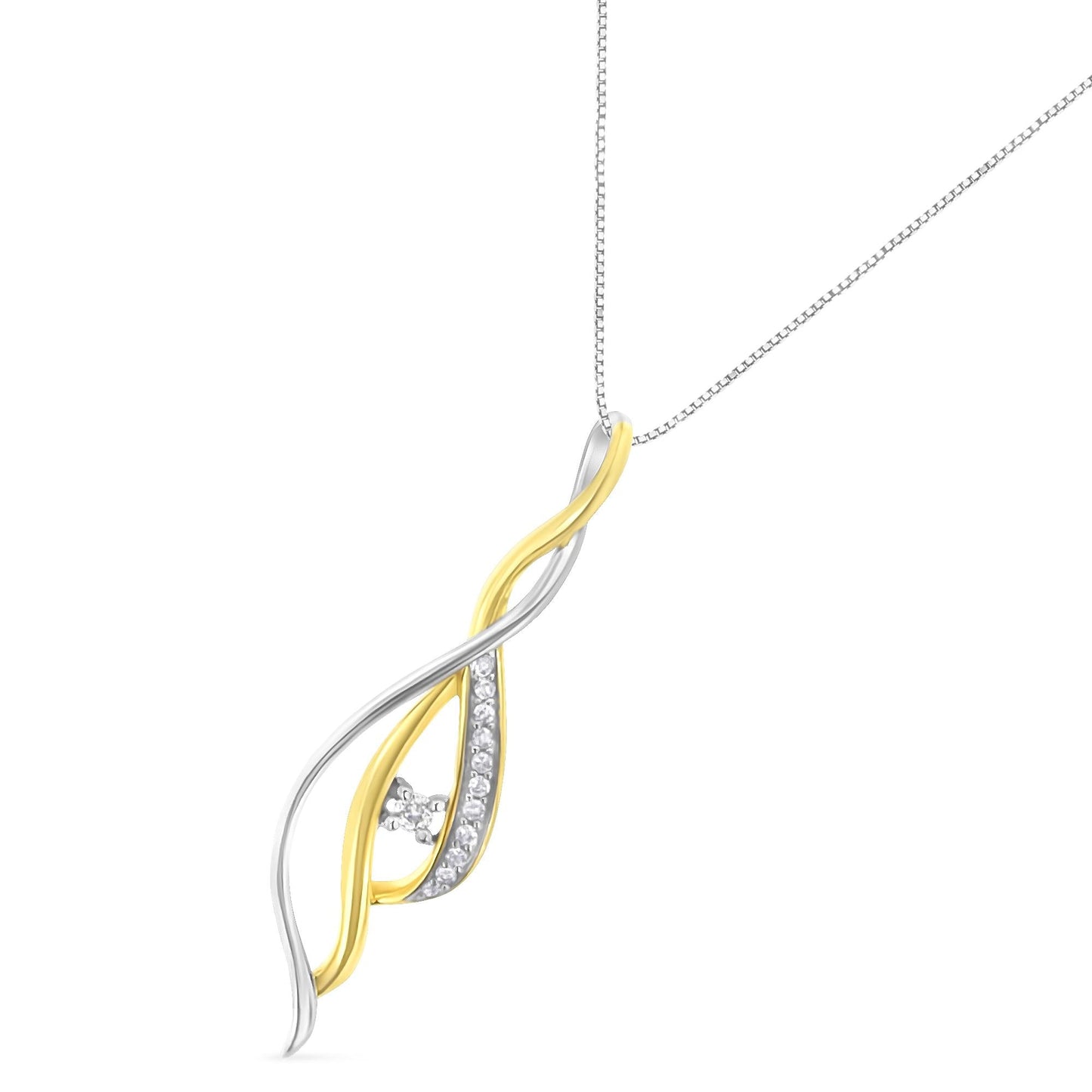 10K Yellow and White Gold Round Cut Diamond Accent Cascade 18" Pendant Necklace (J-K Color, I2-I3 Clarity) - Bijoux-NYC Direct