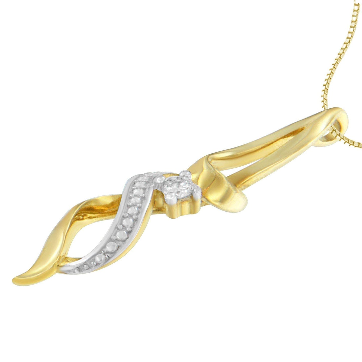 Espira 10K Yellow Gold 1/20 cttw Round Cut Diamond Accent Swirl Pendant Necklace (H-I, I1-I2) - Bijoux-NYC Direct