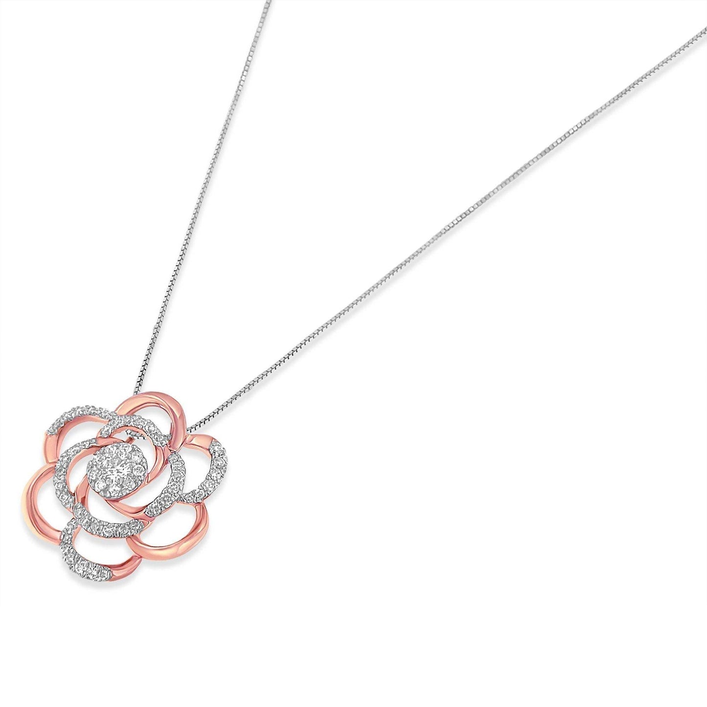 10K Rose Gold Plated Flower Accent Pendant Necklace with 1/2 cttw Round Cut Diamond (H-I, I1-I2) - Bijoux-NYC Direct