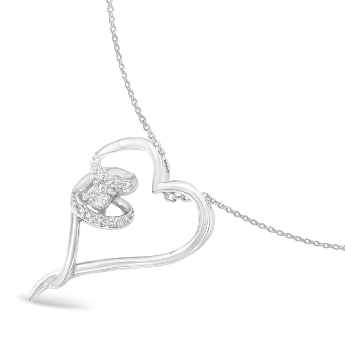.925 Sterling Silver 1/10 cttw Diamond Heart Pendant Necklace (H-I, I1-I2) - Bijoux-NYC Direct