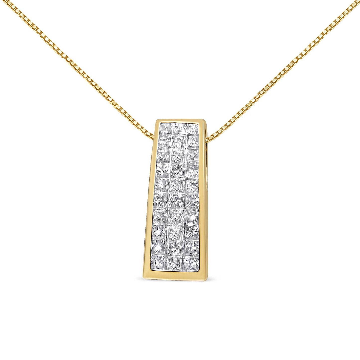 14K Yellow Gold 1 1/2 cttw Princess Cut Diamond Greek Column Pendant Necklace (G-H, VS1-VS2) - Bijoux-NYC Direct