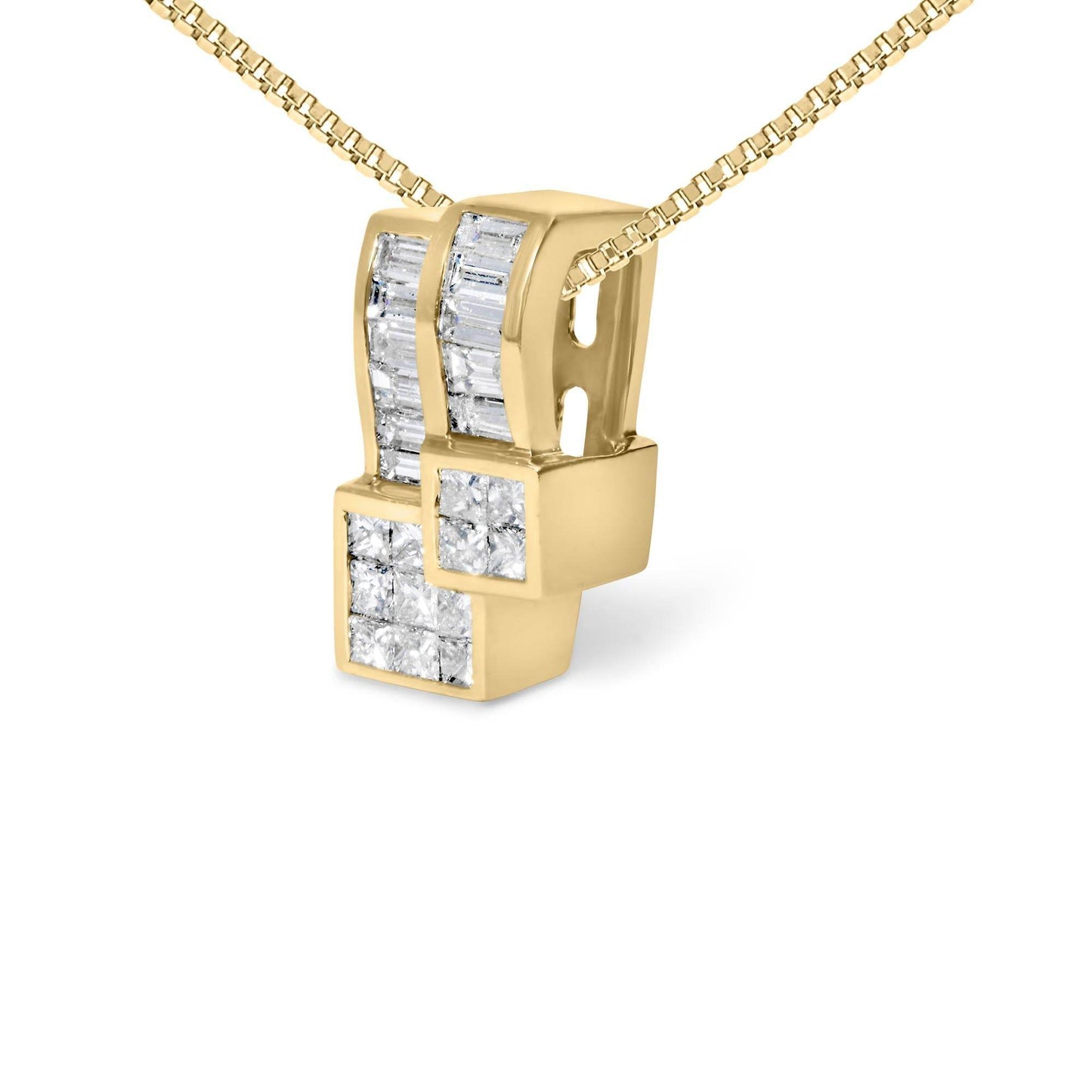 14K Yellow Gold 1 1/2 cttw Princess and Baguette Cut Diamond Geometric Pendant Necklace (H-I Color, VS1-VS2 Clarity) - Bijoux-NYC Direct