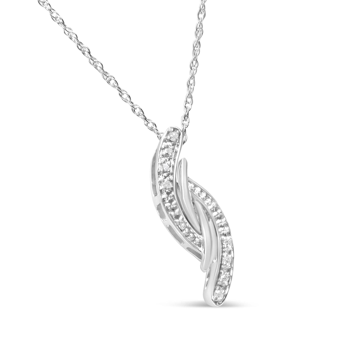 .925 Sterling Silver Diamond Accent Bypass Curve 18" Pendant Necklace (I-J Color, I3 Clarity) - Bijoux-NYC Direct