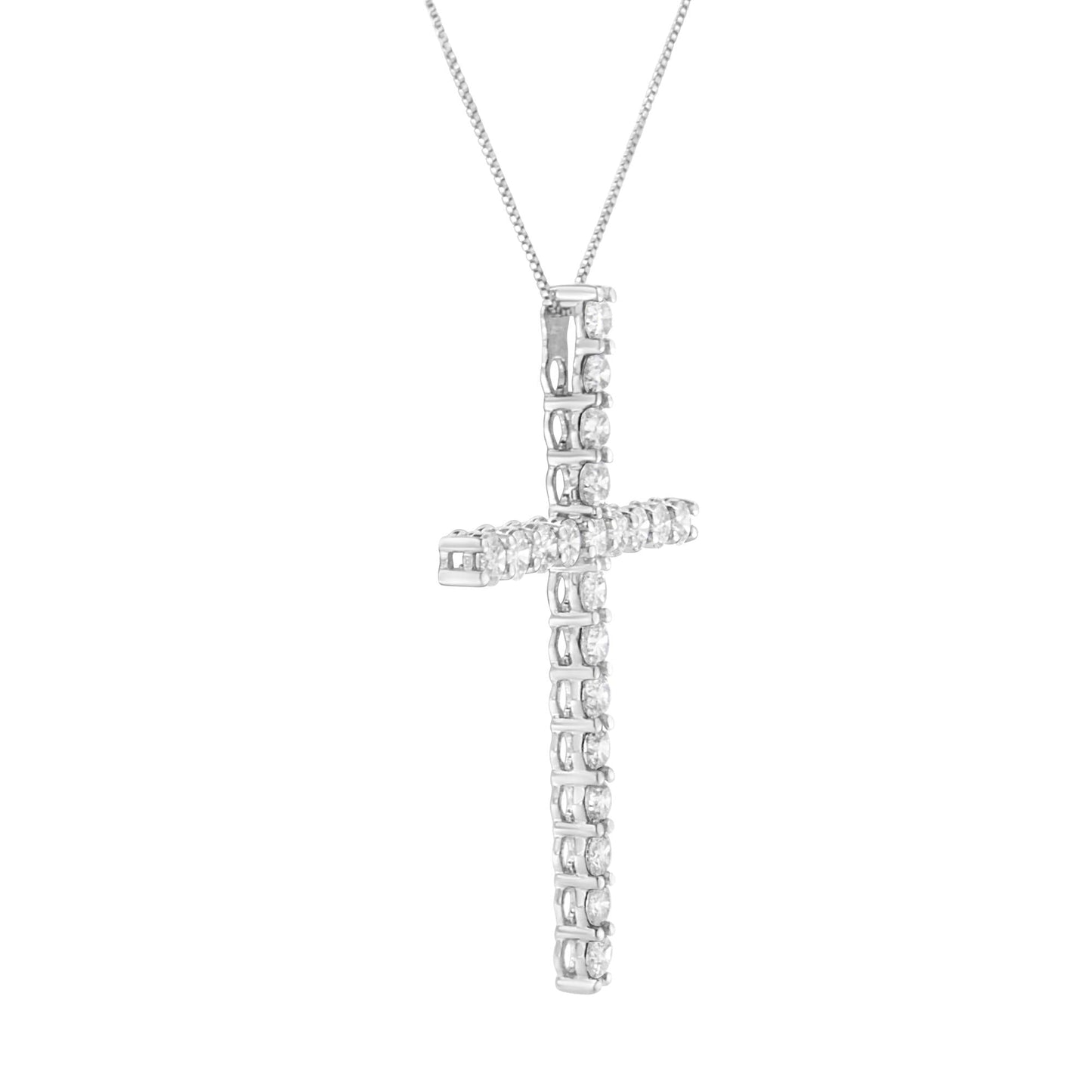 .925 Sterling Silver 4.0 Cttw Diamond 2-1/4" Cross Pendant with Box Chain Necklace (I-J Color, I1-I2 Clarity) - 18" - Bijoux-NYC Direct