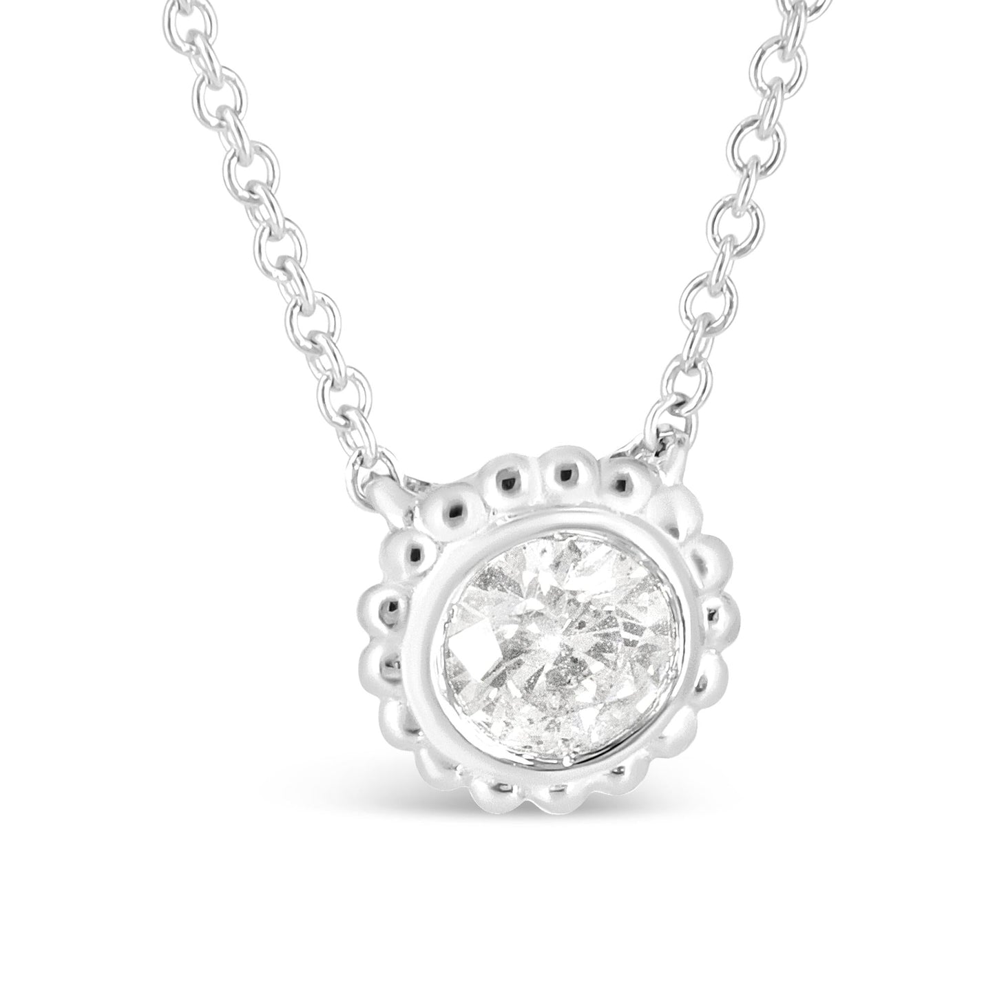 10K White Gold 1/2 Cttw Bezel Set Round Diamond Sunflower Finish 18" Pendant Necklace (I-J Color, I1-I2 Clarity) - Bijoux-NYC Direct