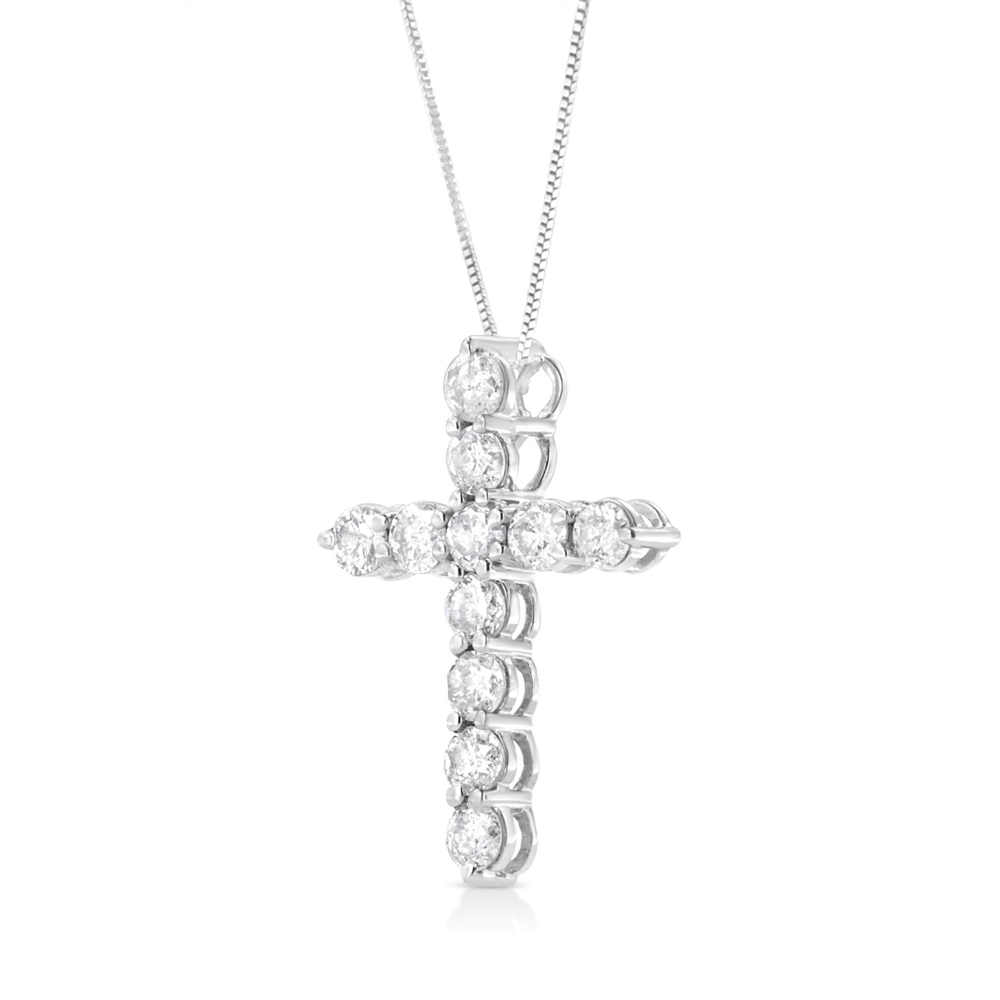 .925 Sterling Silver 1.0 Cttw Prong Set Round-Cut Diamond Cross 18" Pendant Necklace (I-J Color, I2-I3 Clarity) - Bijoux-NYC Direct