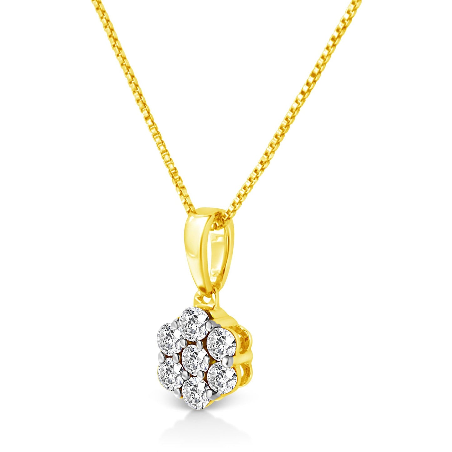 14K Yellow Gold 1/4 Cttw Prong Set Round-Cut Diamond 7 Stone Floral Cluster 18" Pendant Necklace (H-I Color, I1-I2 Clarity) - Bijoux-NYC Direct