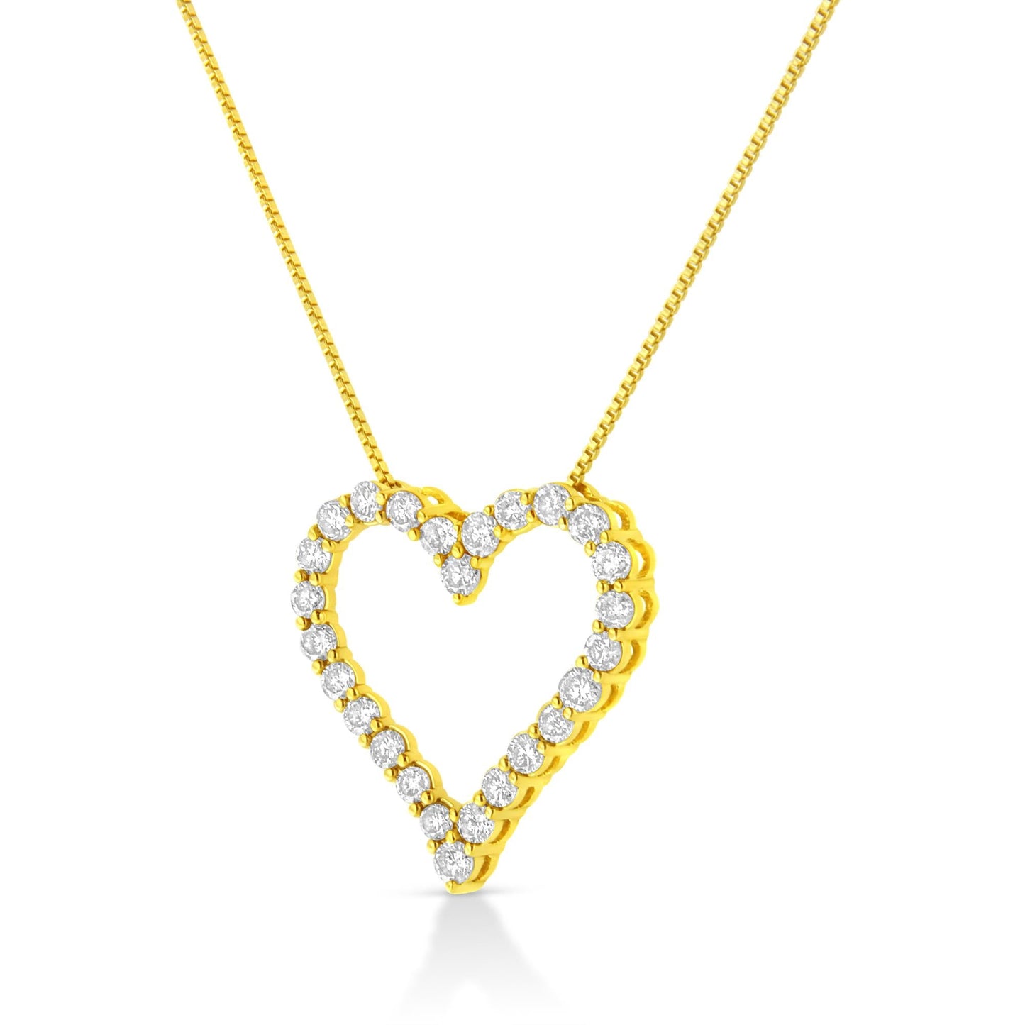 14K Yellow Gold Plated .925 Sterling Silver 2.00 Cttw Shared Prong-Set Round Brilliant-Cut Diamond Open Heart 18" Pendant Necklace (K-L Color, I2-I3 Clarity) - Bijoux-NYC Direct