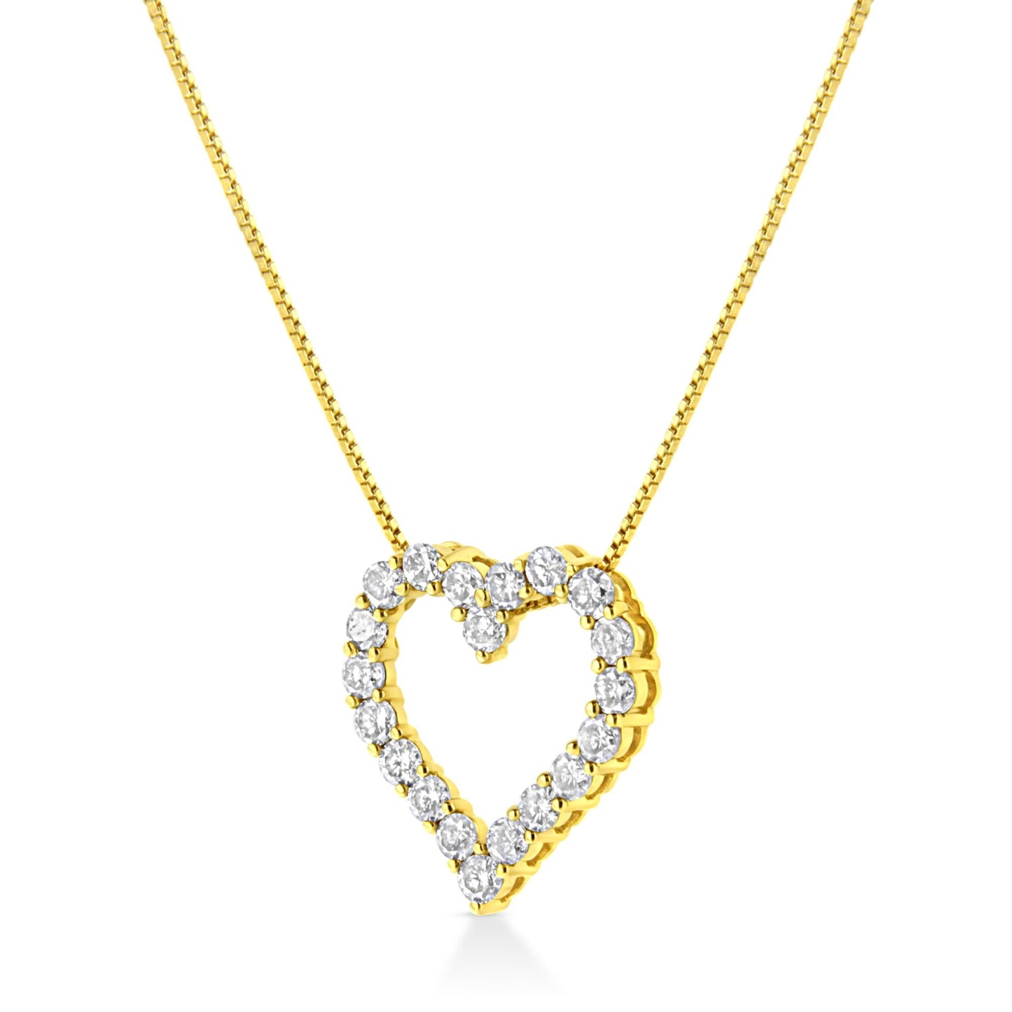 14K Yellow Gold Plated .925 Sterling Silver 2.0 Cttw Round Cut Diamond Classic Open Heart 18" Pendant Necklace (K-L Color, I2-I3 Clarity) - Bijoux-NYC Direct