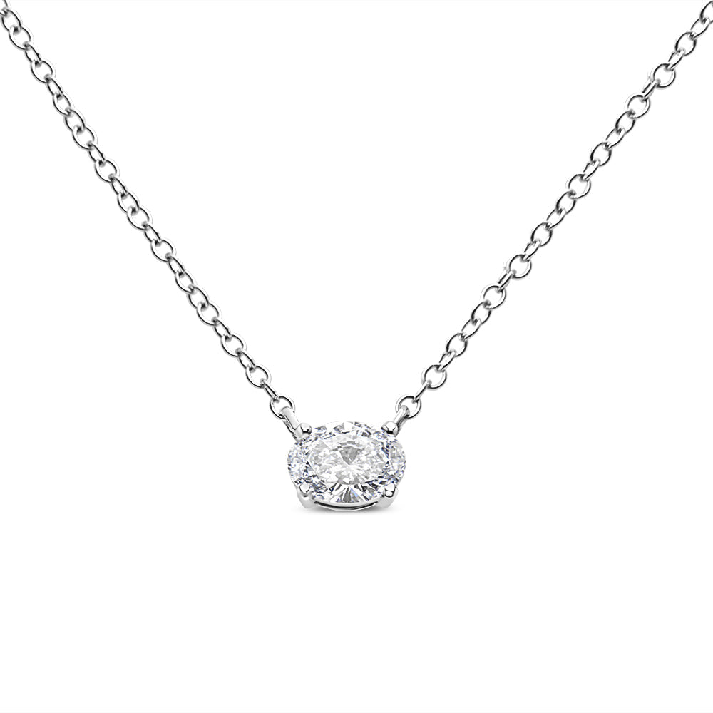 14K White Gold 1/2 Cttw Lab Grown Oval Shape Solitaire Diamond East West 18" Pendant Necklace (E-F Color, VS1-VS2 Clarity) - Bijoux-NYC Direct