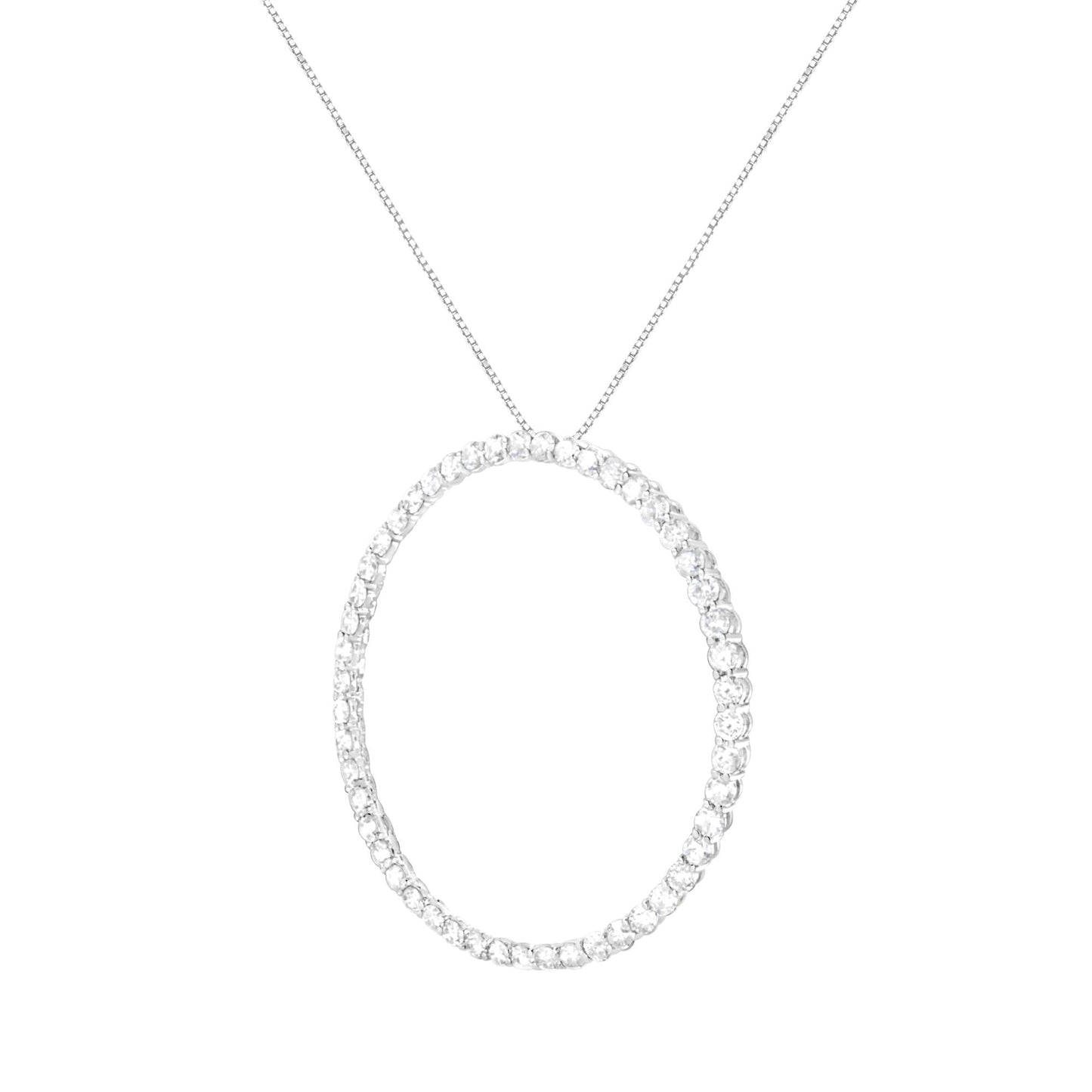 .925 Sterling Silver 4 cttw Prong Set, Round-Cut Diamond Open Circle Hoop 18" Pendant Necklace (J-K Color, I1-I2 Clarity) - Bijoux-NYC Direct