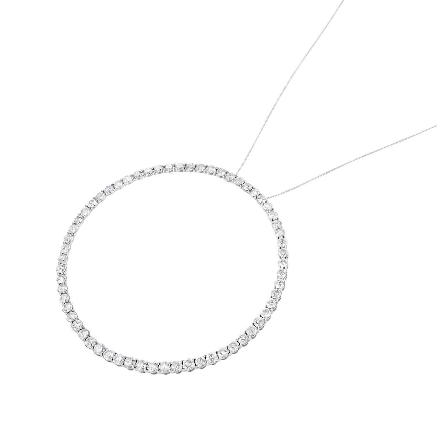 .925 Sterling Silver 5.0 Cttw Prong Set Round-cut Diamond Open Circle Hoop 18" Pendant Necklace (I-J Color, I2-I3 Clarity) - Bijoux-NYC Direct